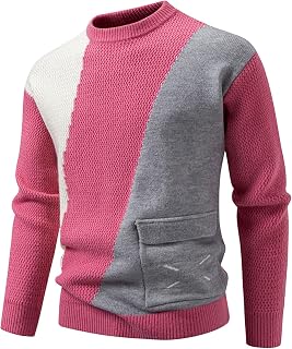 Jersey de punto para hombre, color bloque, jersey de invierno, informal, para otoño e invierno, camiseta de manga larga, ligera, cálida, térmica, parte superior