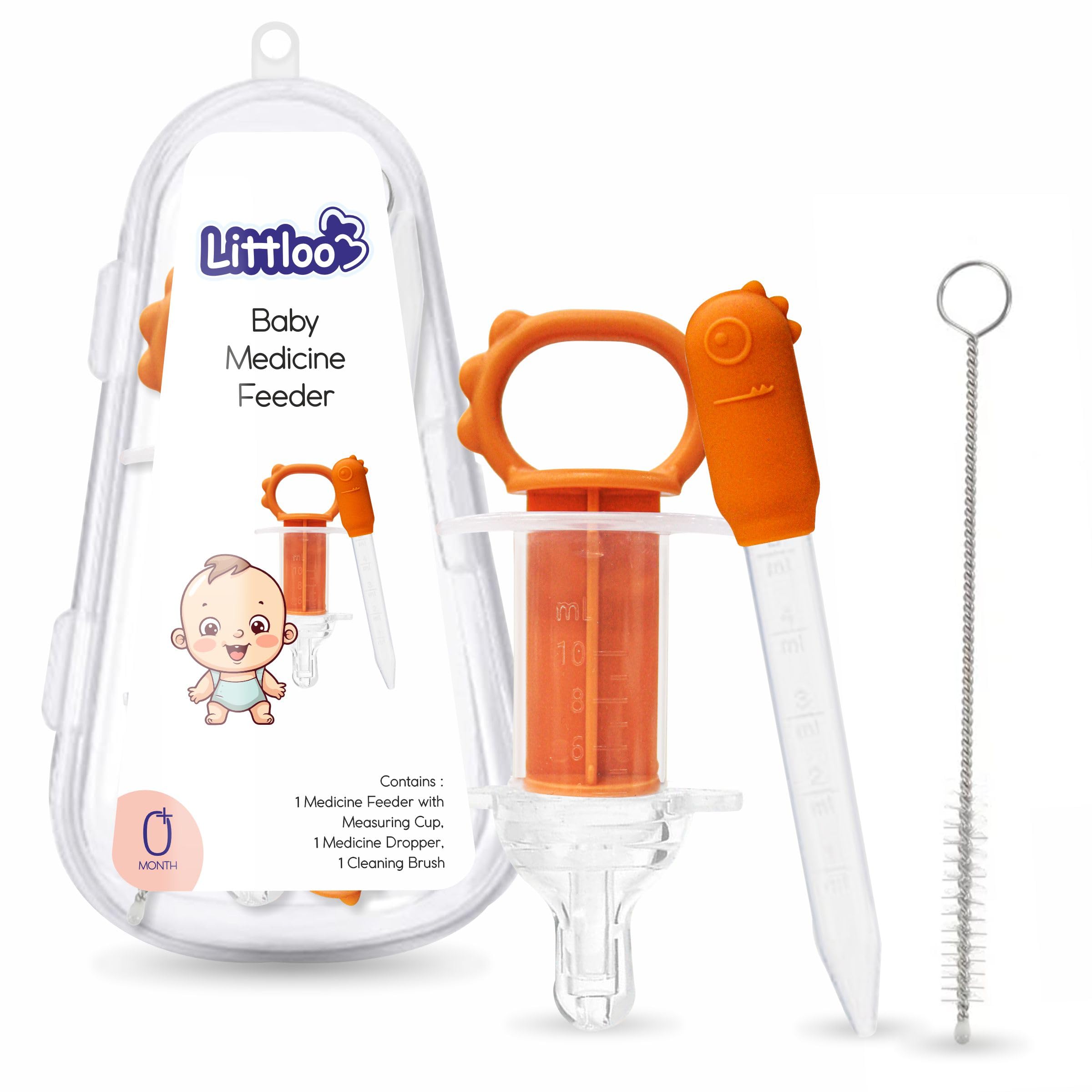 Littloo 3in1 Feeding Set | Dropper, Syringe Medicine Dispenser with a Measuring Cup, and Cleaning Brush for Babies