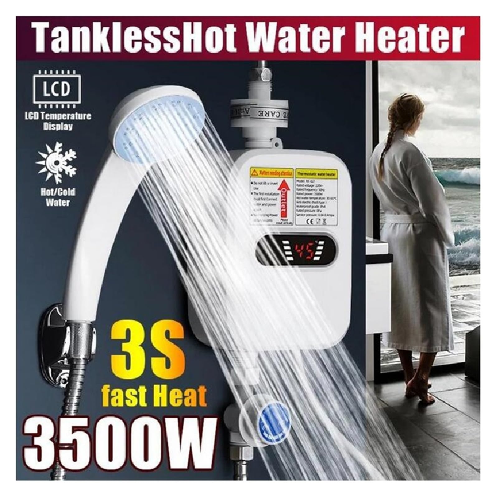 Natychmiastowy podgrzewacz, wody, UrządzenieBezzbiornikowy Podgrzewacz Wody Kran Prysznicowy Natychmiastowy Podgrzewacz Wody ElectricTap Ogrzewanie Natychmiastowa Ciepła Woda Do Kuchni I Łazienki