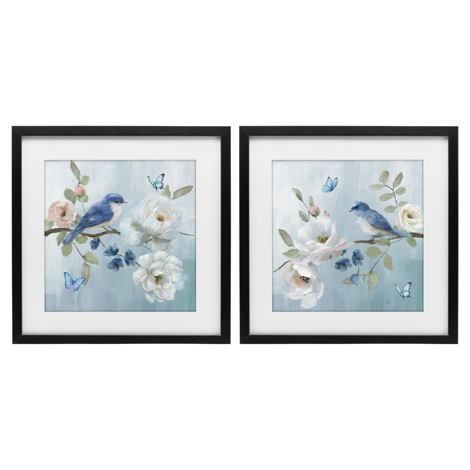 Stupell Industries 'Nature's Tranquility Florals', 2pc Framed Print Under Glass Set, Black, 16 x 16 Inches, Easy to Hang and Sturdy, Made in USA, by Nan
