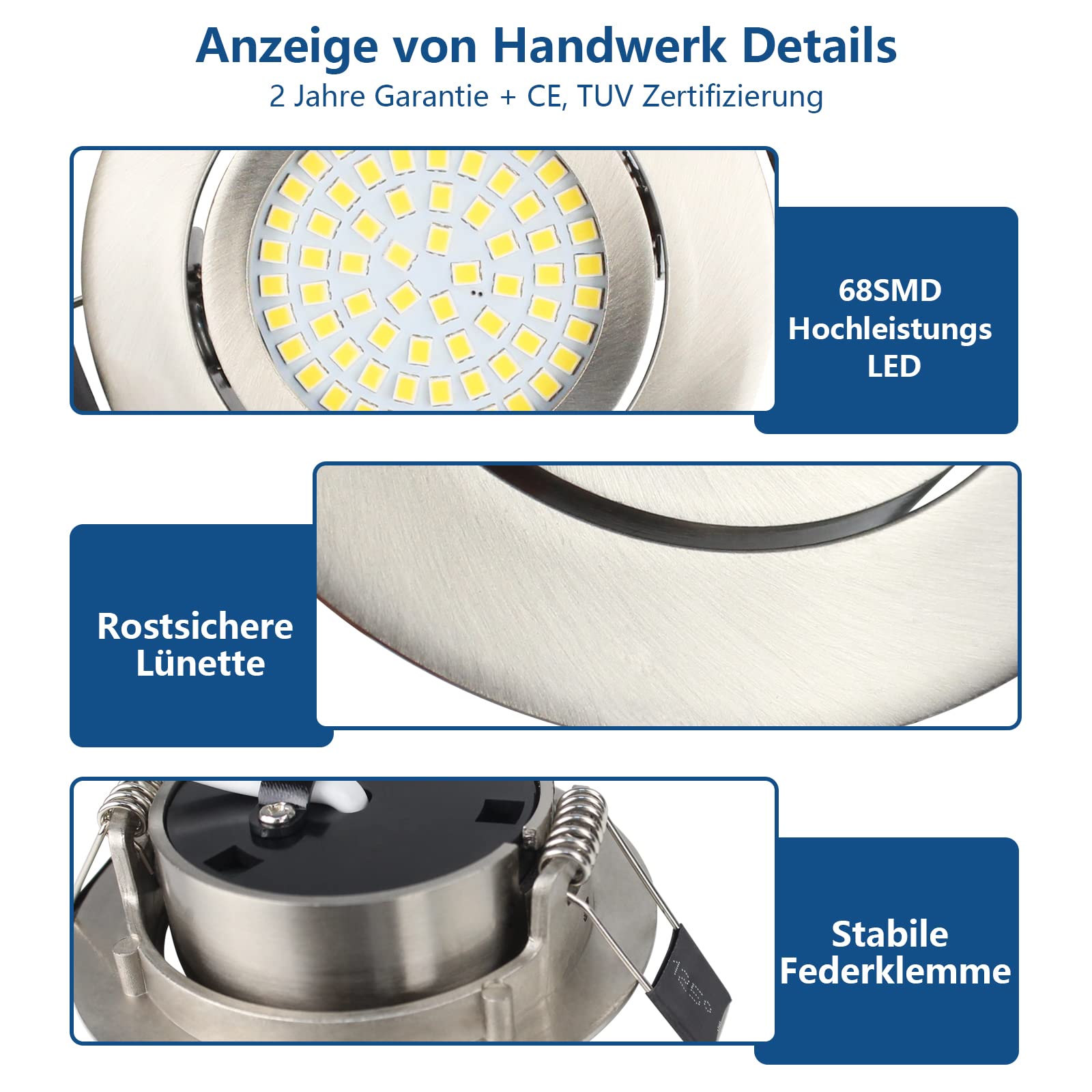HiBay Ultra Flach LED Spots Schwenkbar Einbaustrahler 230V 3,5W Edelstahl gebürstet Einbauleuchten 4500K Deckenstrahler Neutralweiß Einbauspots 10er Set | Metall Einbauspots Edelstahl Gebürstet 40° Schwenkbar Einbauleuchten für Wohnzimmer Schlafzimmer Flu