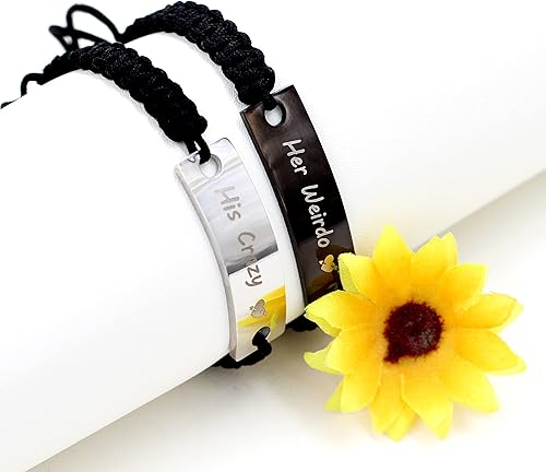 Miniatura 3 de 1 par de pulseras trenzadas Hademade para parejas, pulseras para hombres y mujeres grabadas con "I Love You 3000, God Gave Me You, His Crazy Her