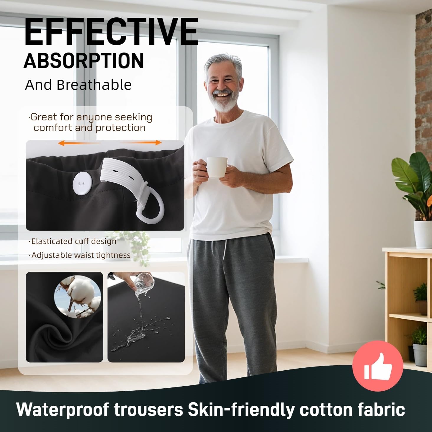 TPU Waterproof and Leak-Proof Patient Care Pants,Reusable Incontinence Pants,Leak-Proof and Washable Urinary Incontinence Pants Suitable for Mobility Impaired(Gray, L) - Image 3