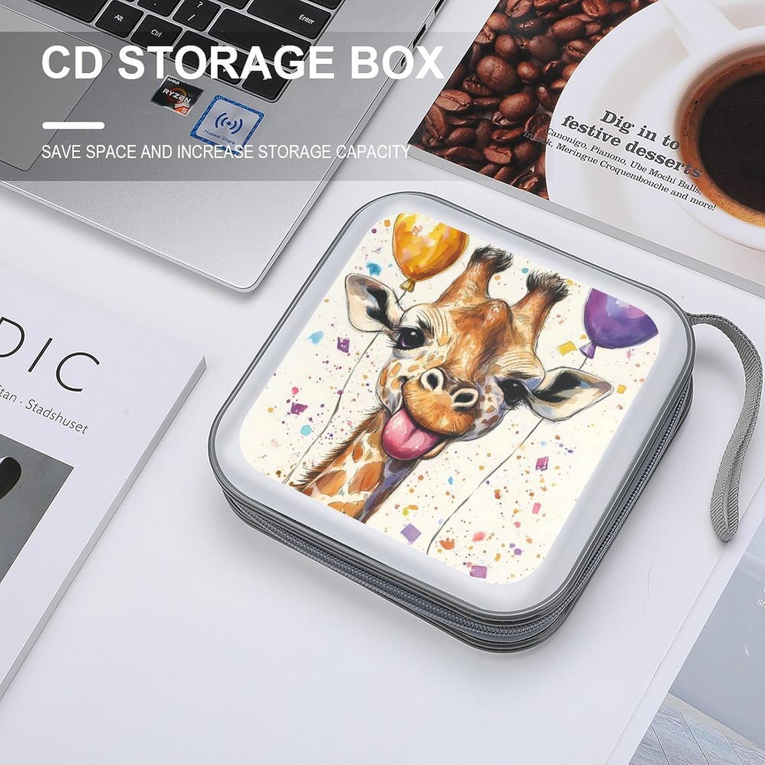 Happy Giraffe With Tongue Out Protective CD Case Storage Rack 40 Capacity DVD Holder Organizer Car Travel