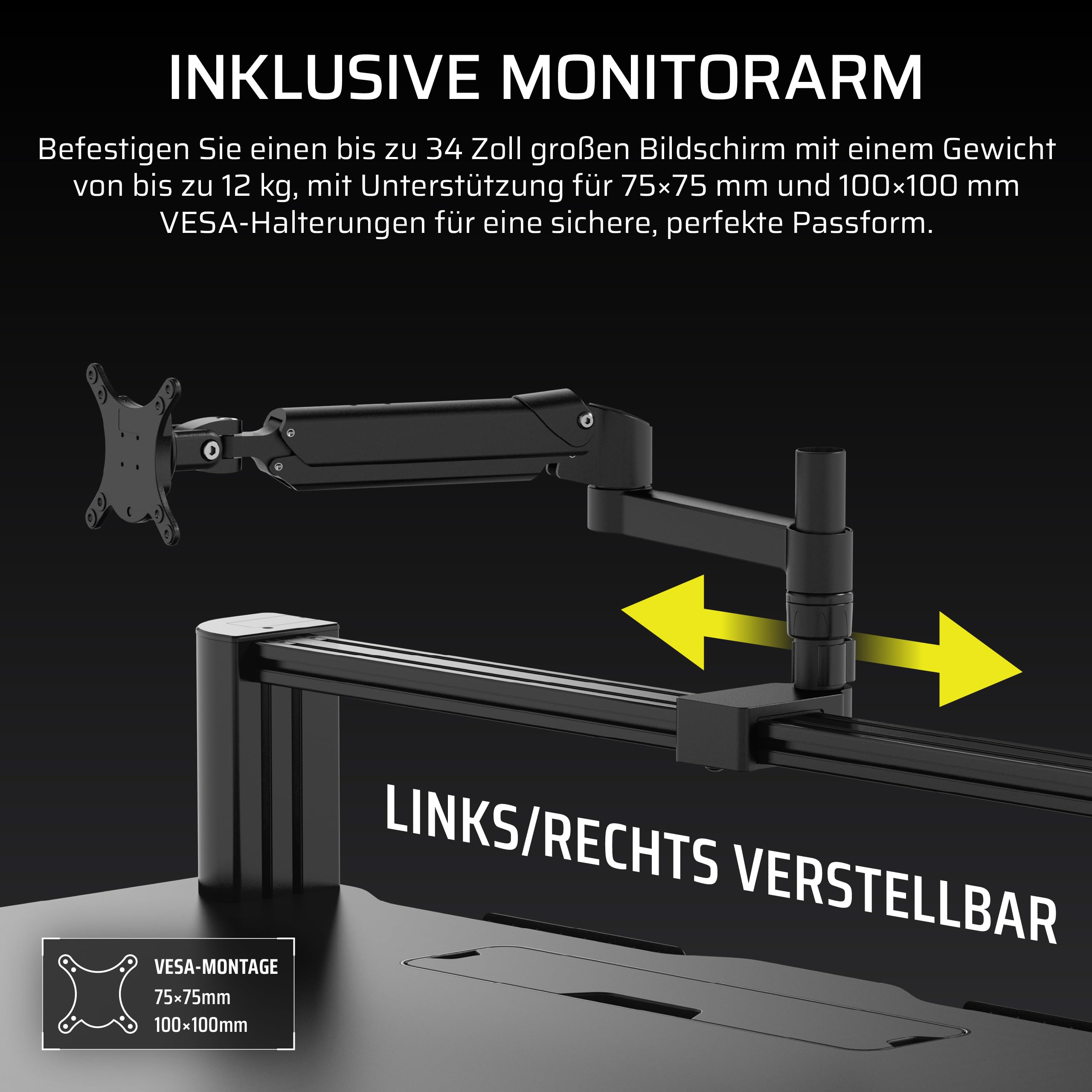 Corsair Platform:4 – 120 cm x 76 cm, Fester Höhe, Stehender Computer Home Office Gaming-Schreibtisch, Kabelmanagement, USB-Anschluss, Monitorarm Inbegriffen – Schwarz