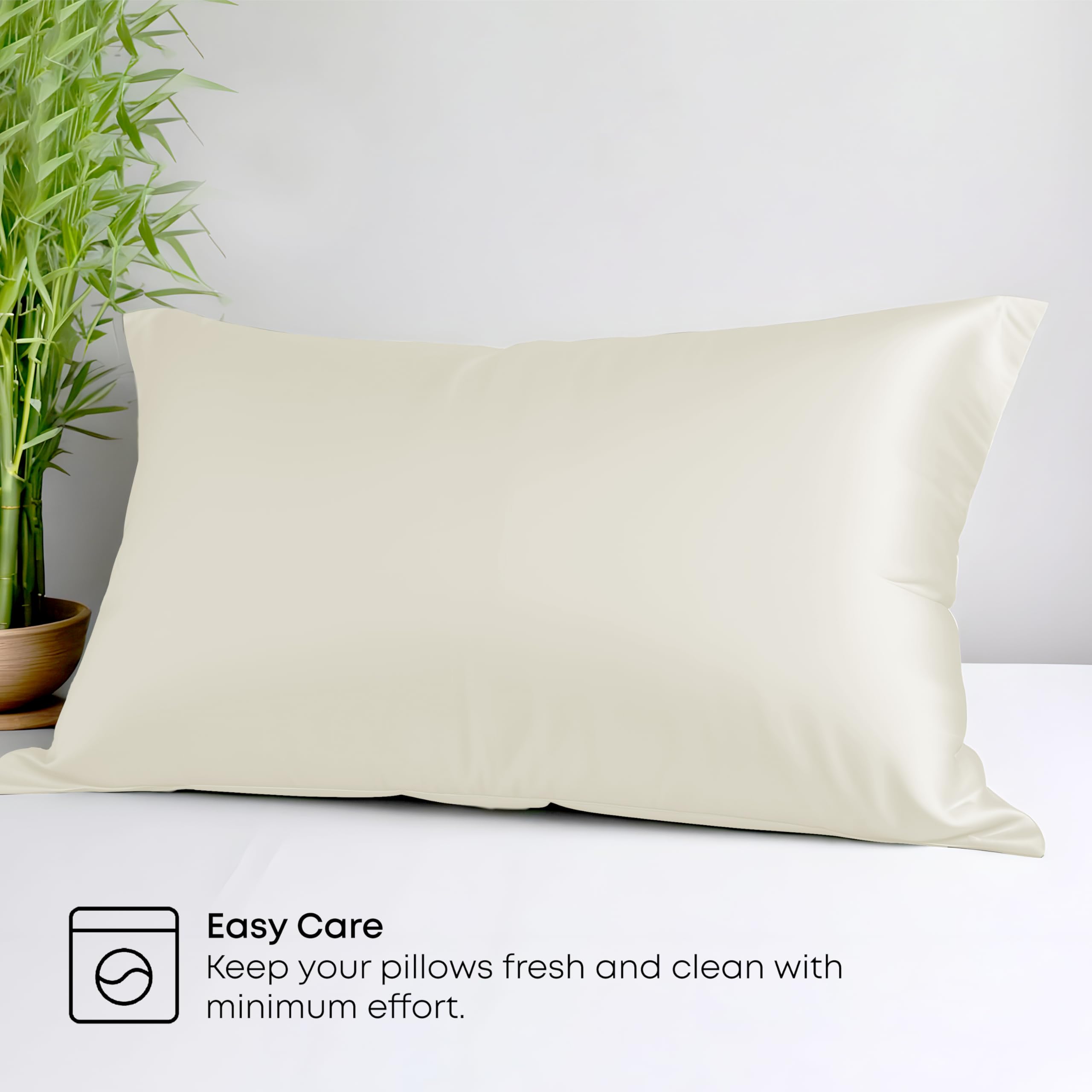 LINENWALAS 100% Organic Bamboo Pillowcase Set of 2 Soft Bamboo Silk Pillowcases for Hair and Skin Standard Size Cooling Pillow Cases Bamboo Bedding (20x30 Inches/Ivory) - Image 4