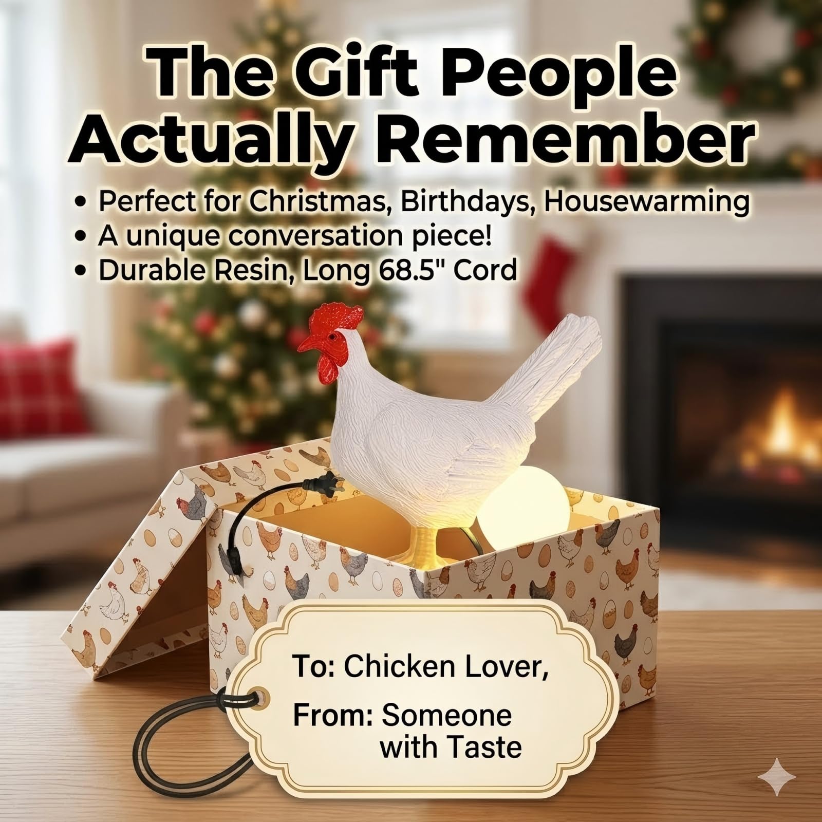 Funny Chicken Night Light Lamp – Rooster Laying Egg Light, Farmhouse Table Decor, Unique Gift for Chicken Lovers (Includes Bulb)