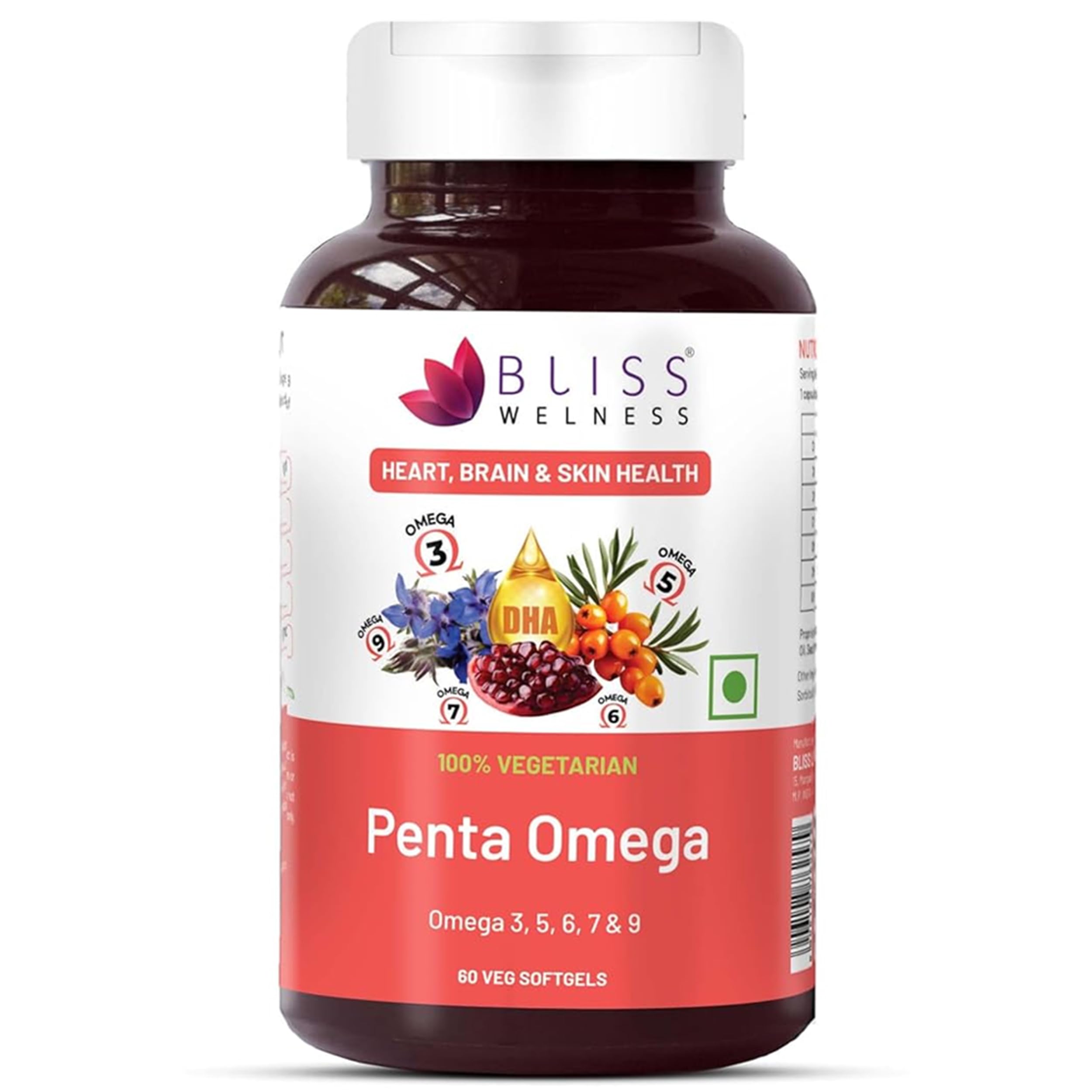 Bliss Welness Penta Omega | 3 5 6 7 9 Fatty Acids Blend with Natural Antioxidants | Advanced Formula for Heart, Brain, Skin, Joints & Metabolism | 60 Softgels | Vegetarian Source-image-27