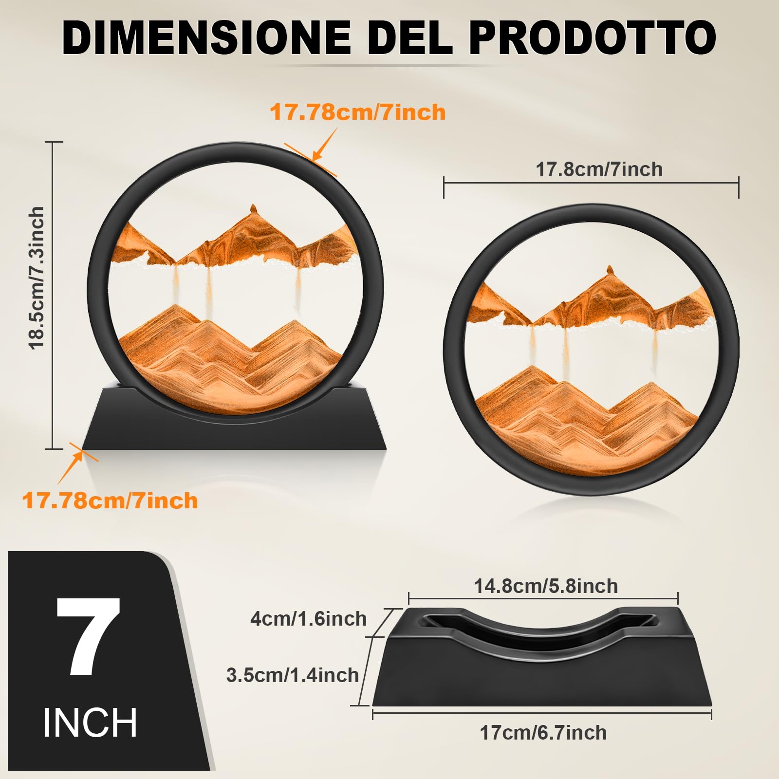 Wai Danie Pittura di Sabbia Che Scorre Quadro Sabbia Movimento sabbia dinamica 3d Hourglass Deep sea Sandscape Display Decorazioni per la Casa e l'ufficio Giocattoli da Scrivania per Adulti (Oro, 7")