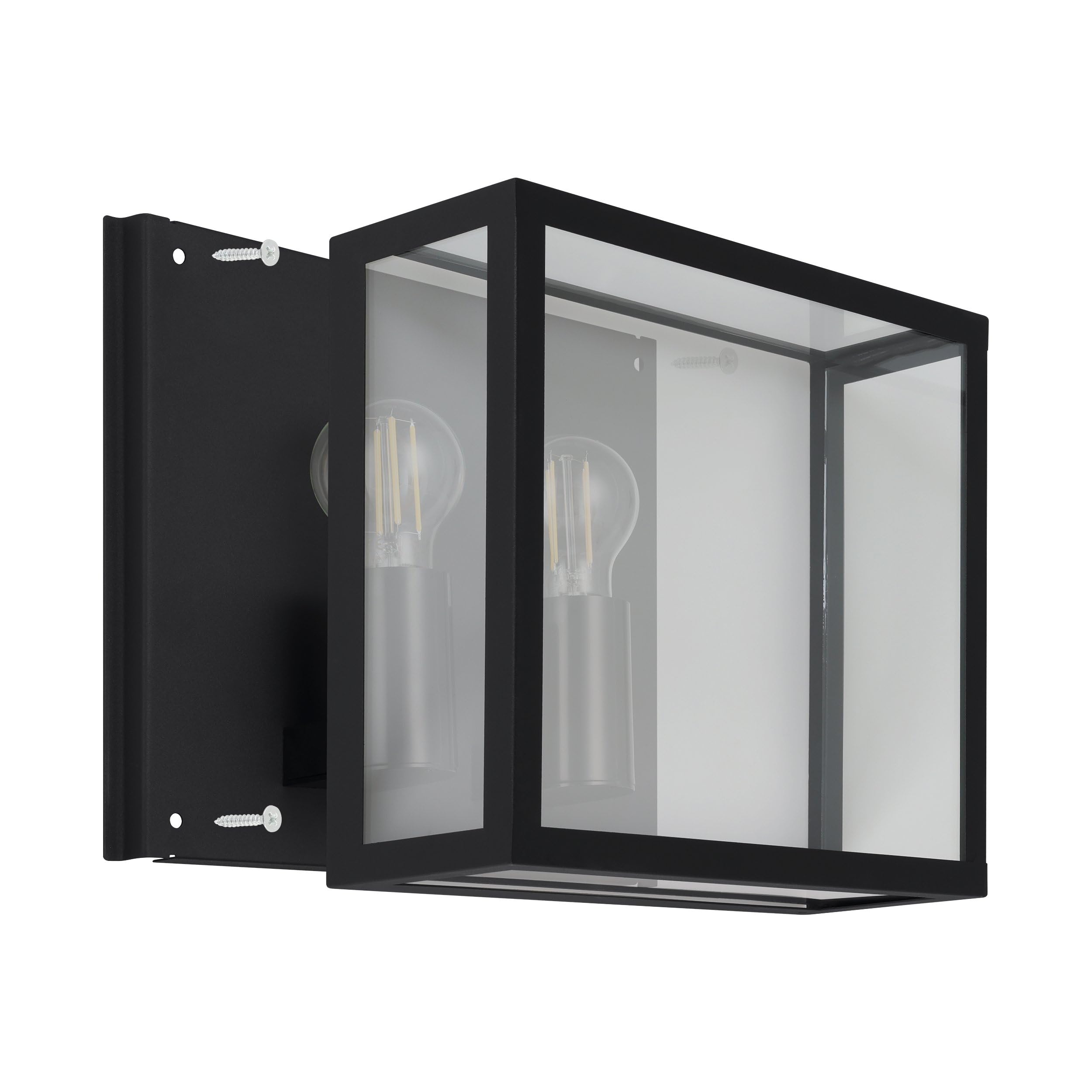EGLO Wandleuchte außen Alamonte 1, 2-flammige Vintage Außenleuchte | Outdoor-Wandlampe aus schwarzem Metall und transparentem Glas, Außenbeleuchtung mit E27 Fassung