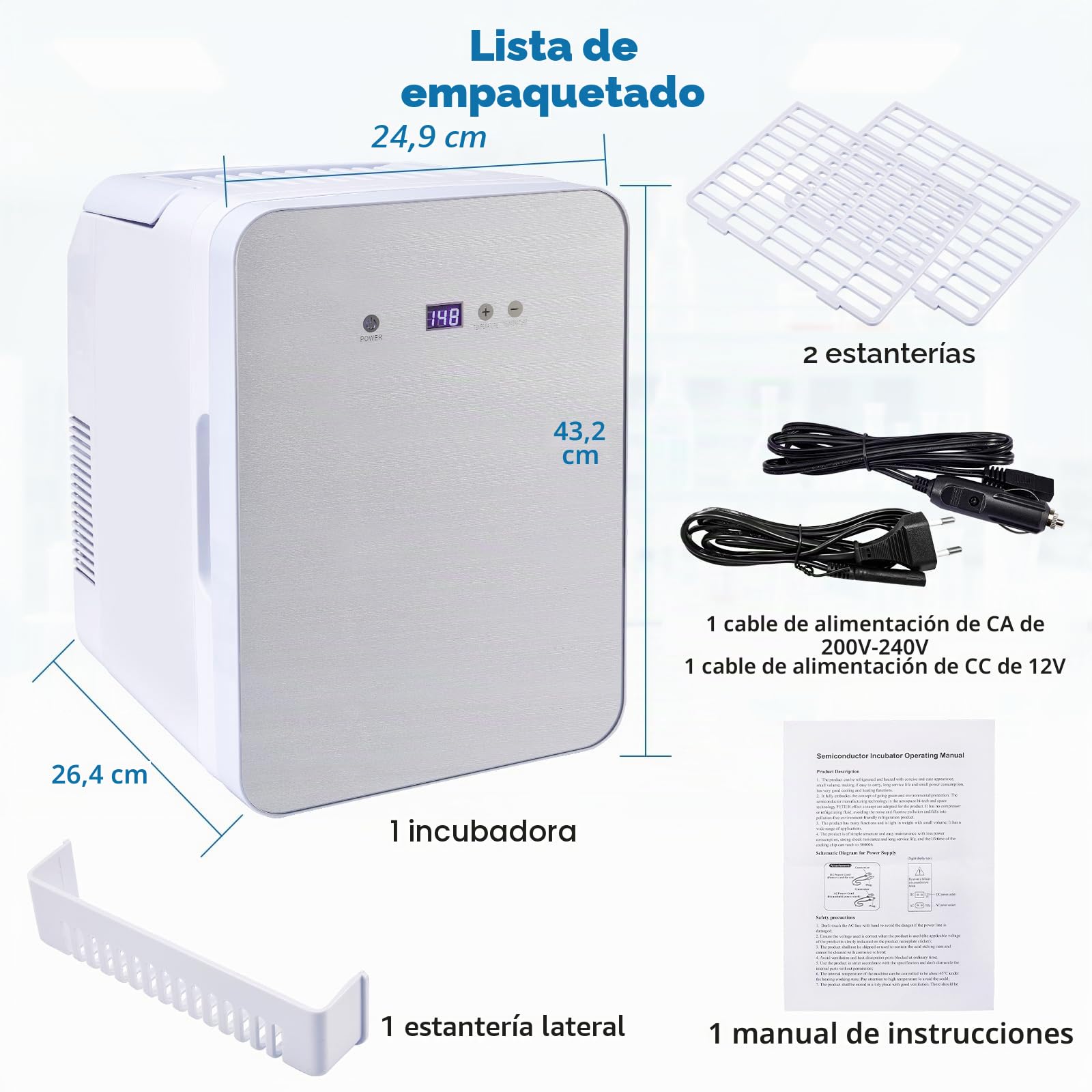 Incubadora de 10 L, 2-65℃ armario termostático para uso general de laboratorio, placas de Petri, semillas, 12 V/220-240 V