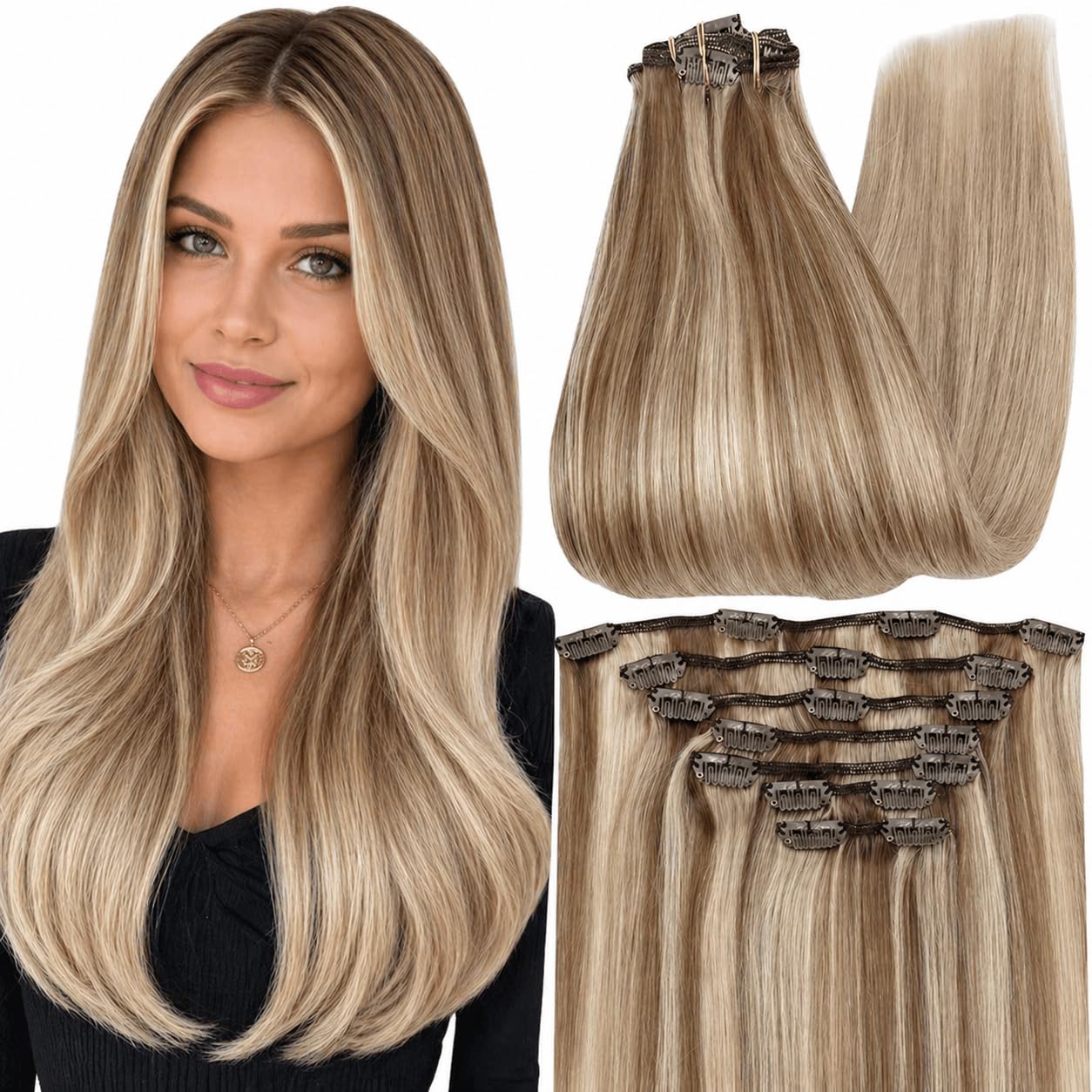 Fshine Clip in Hair Extensions Human Hair, 1B Natural Black, 10 Inch, 95G, 7 Pcs, Double Weft Real Remy Brazilian Hair, Add Volume for Bob Hair, Thick Asian Hair, Short Hair Topper, Easy Clip Glueless — view 27