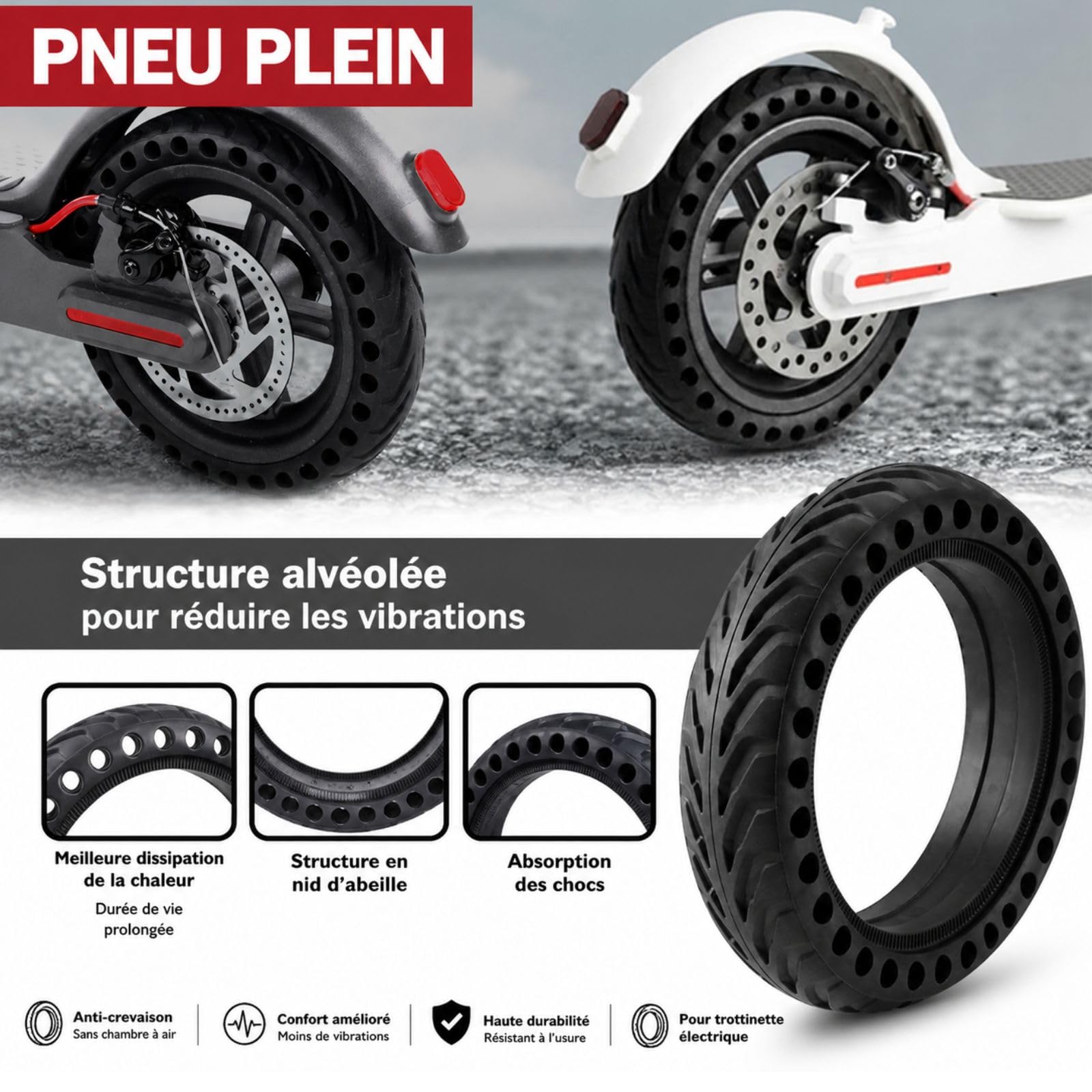ANSENI Pneu Plein 8,5 Pouces Pneu de Remplacement Antidérapant pour Trottinette Électrique,Compatible avec Xiaomi M365/1S/Essential/Pro/Pro