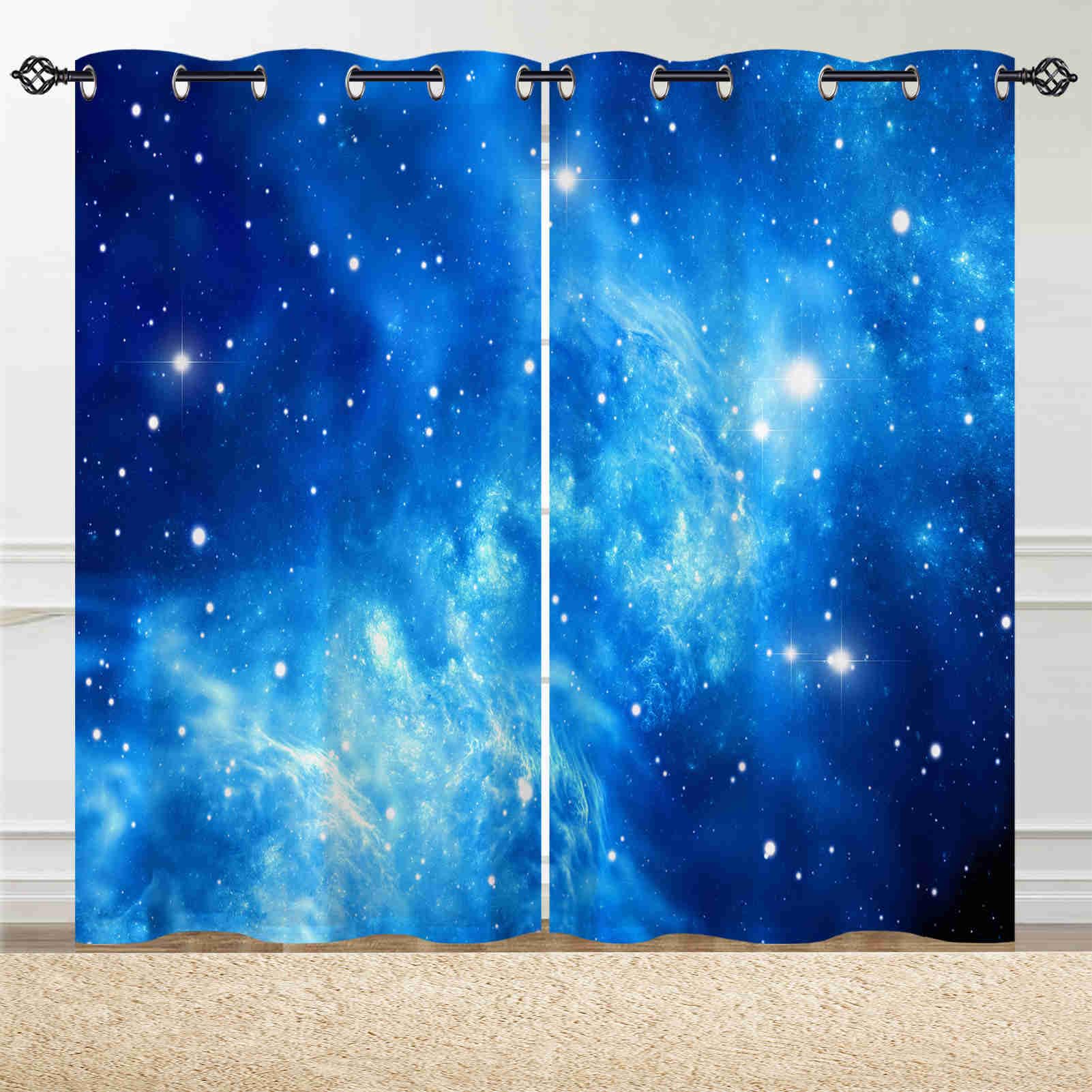ANHOPE Weltraum Blau Nebel Galaxie Blickdichte Gardinen mit Ösen Thermo Vorhänge Kinder Jungen Mädchen Vorhang Blackout Curtain Wohnzimmer Schlafzimmer Verdunklungsvorhänge 2er Set H 245 x B 140 cm