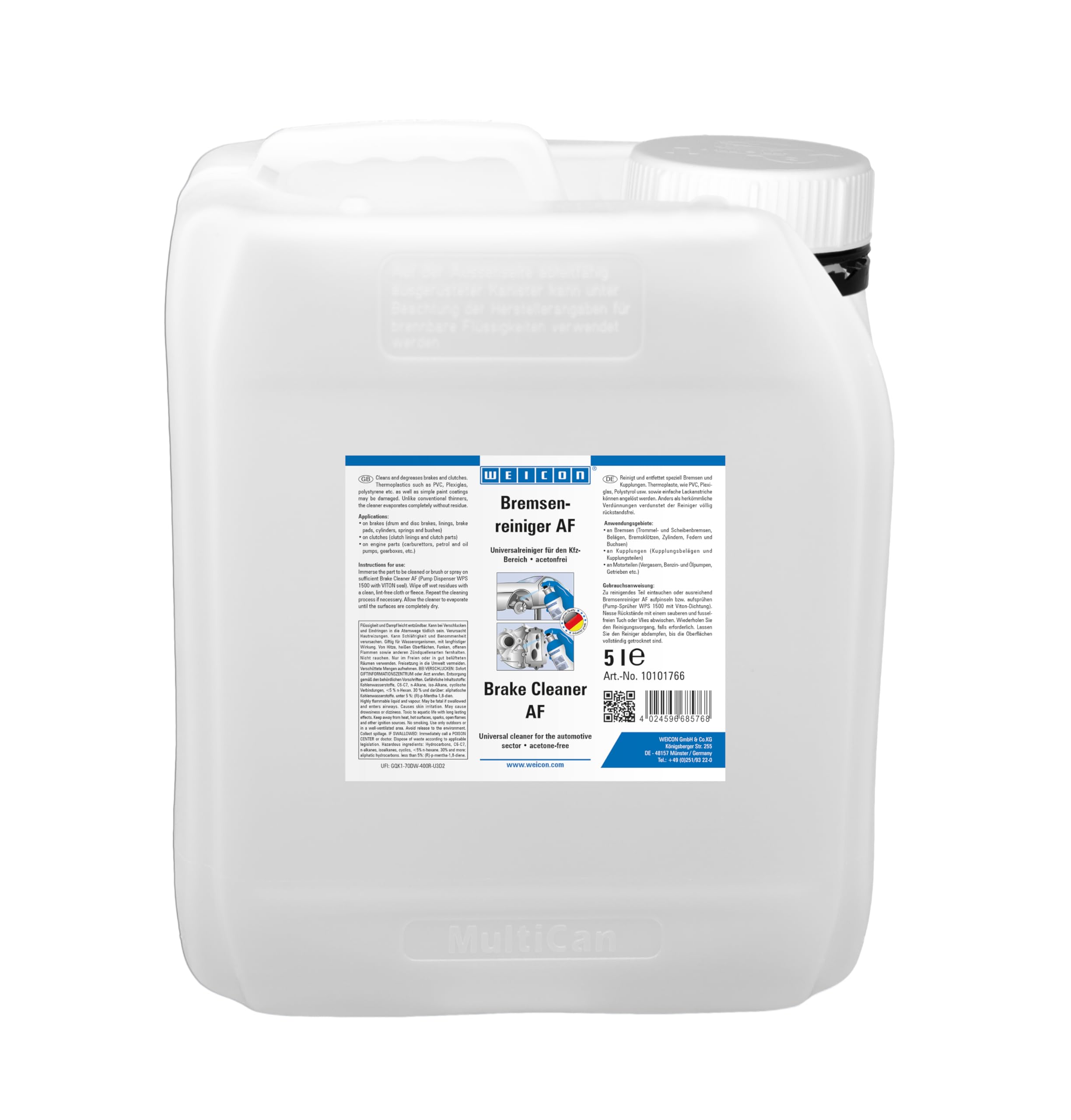 WEICON AF Nettoyant pour freins de voiture, moto et vélo, sans acétone 5 l