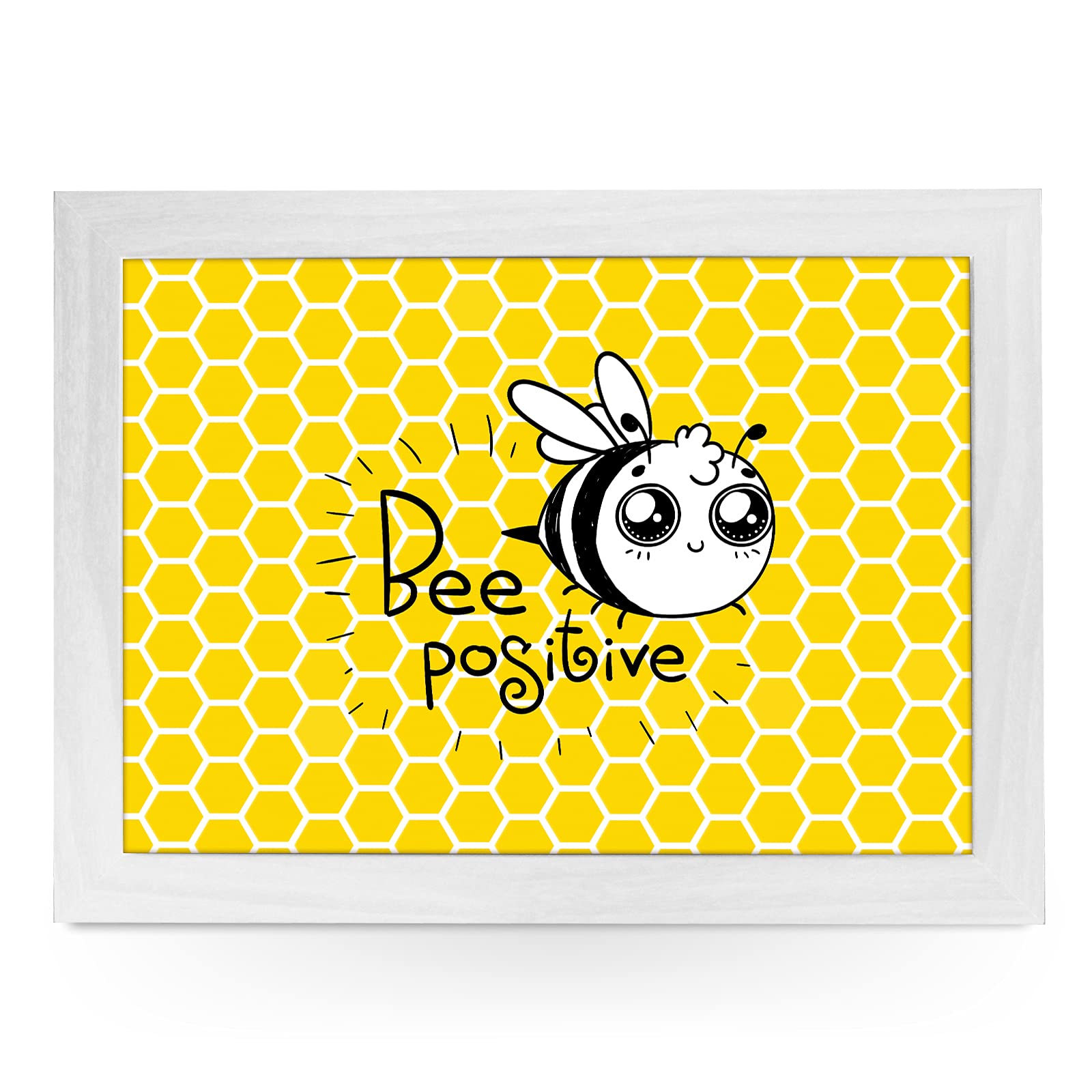 Portable Lap Desk Tray (Bee Positive) Handmade Wooden Frame, Beanbag Cushioned Bottom | Computers, Laptops, Meals, Food | L825 White