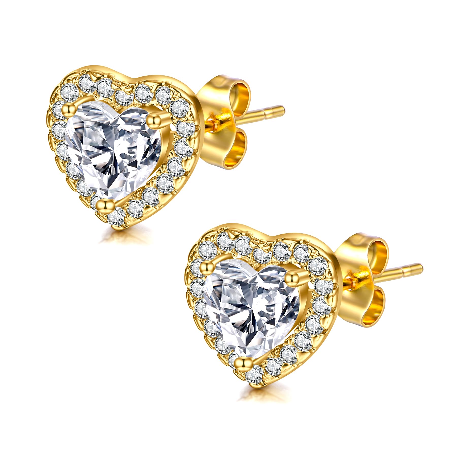 AVYRINGHeart Earrings - Cubic Zirconia Studs, Hypoallergenic & Dainty, Perfect for Brides & Bridesmaids