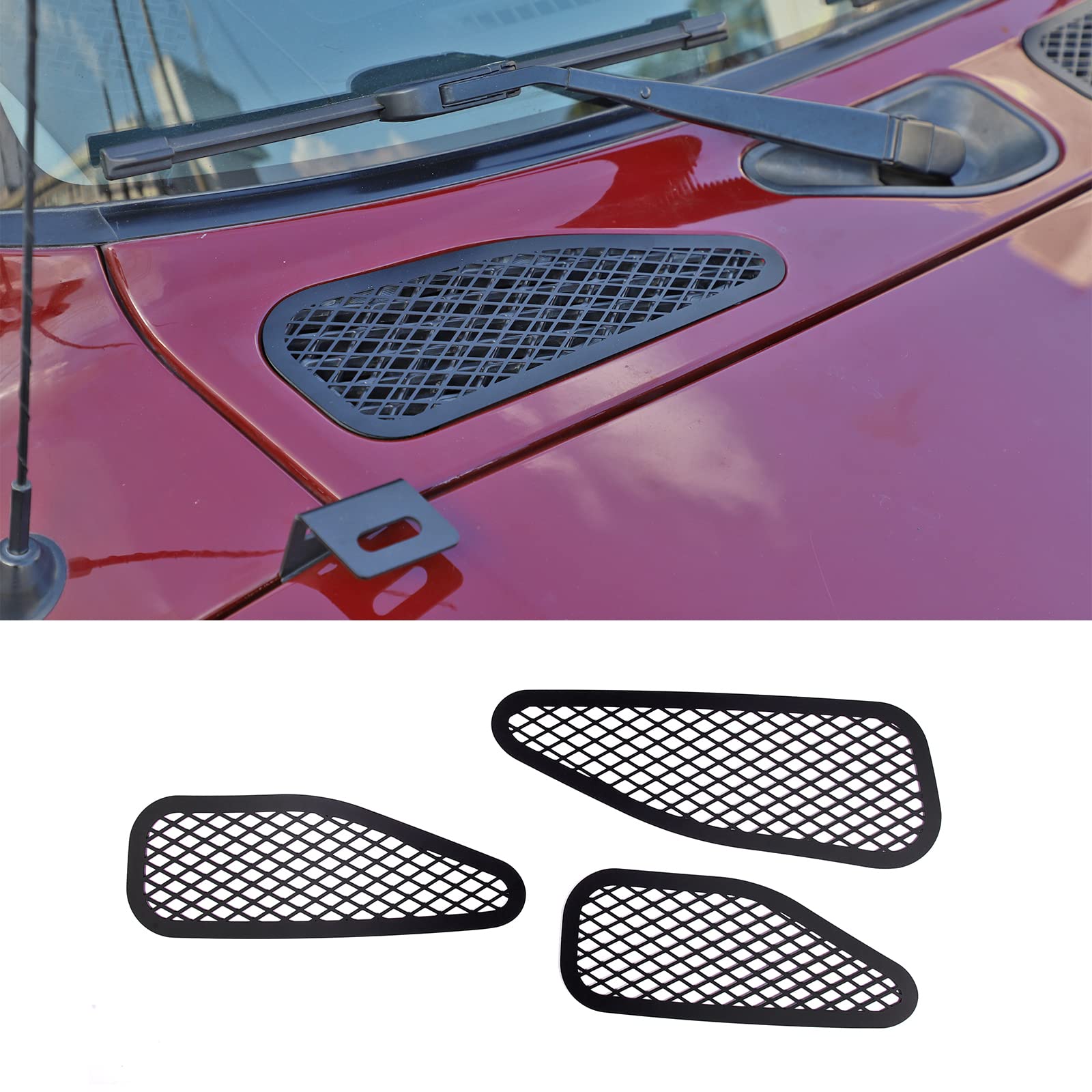 LLKUANG Car Engine Hood Cover Exhaust Port Air Vent Cover Fit for Toyota FJ Cruiser 2007-2021 Stainless Engine Air Outlet Protection Net Cover Trim-3pcs (Black)