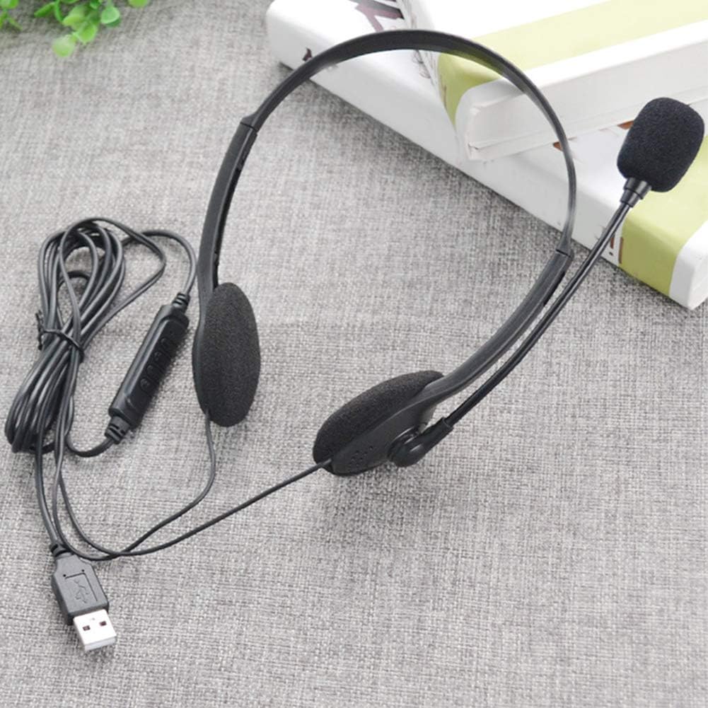 USB Computer Headset, PC Headphone with Clear Chat Microphone, Lightweight On-Ear Wired Headset for Business, Skype, Webinars, Online Education, Call Center (Color:900, Black)