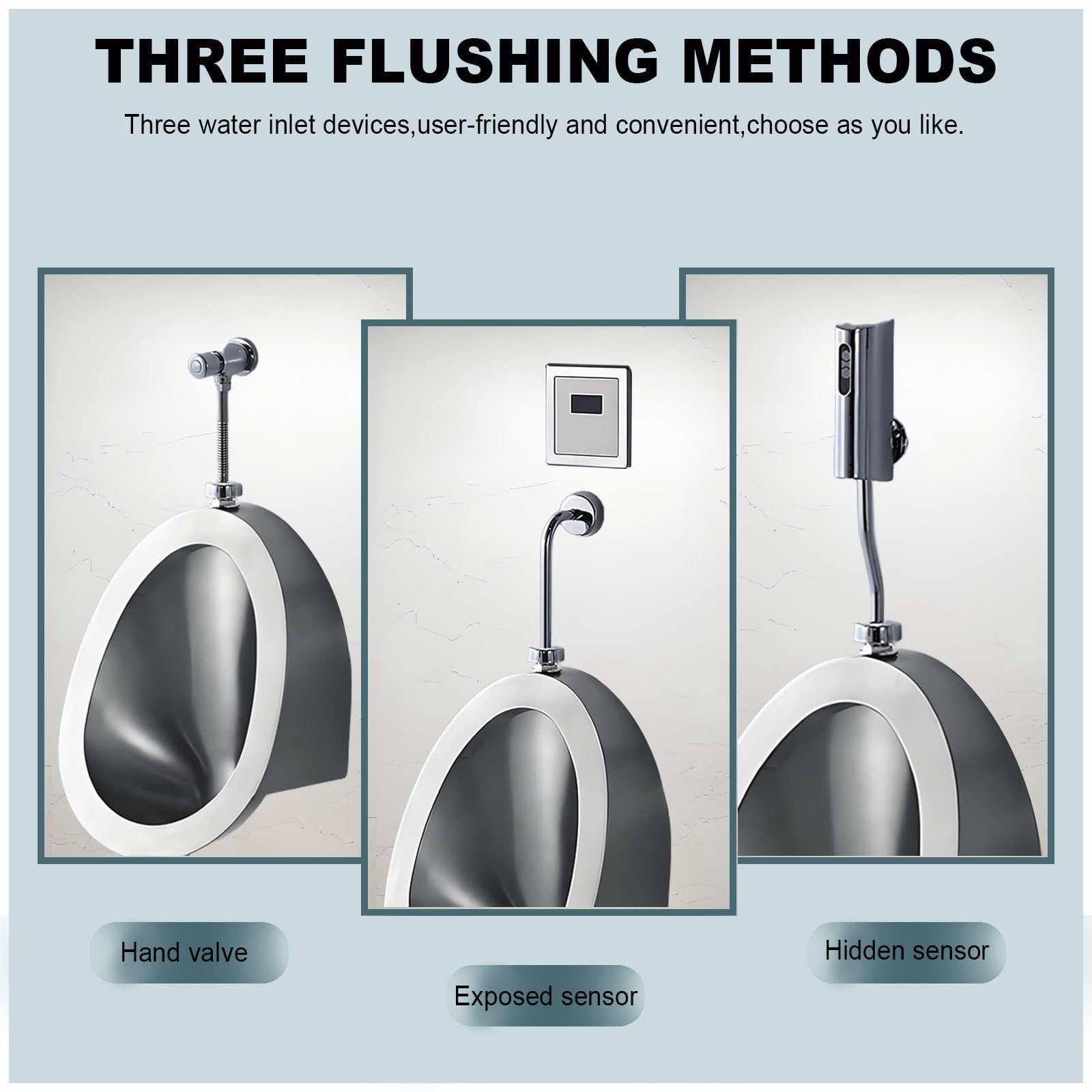 Urinario de acero inoxidable con sensor automático montado en la pared, sistema de descarga sin olor para bares, baños y hoteles