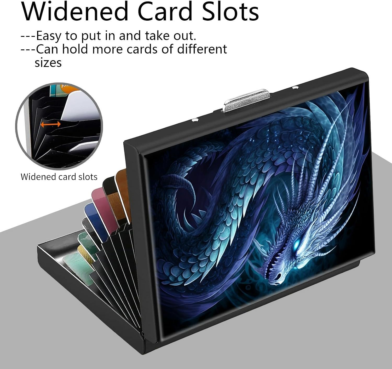 Credit Card Holder, Cool Dragon Design Mini RFID Blocking Aluminum Wallet Slim Metal Hard Case Shell Travel Wallet ID Case Small Credit Cards Case Business Cards for Women Men Girls image 4