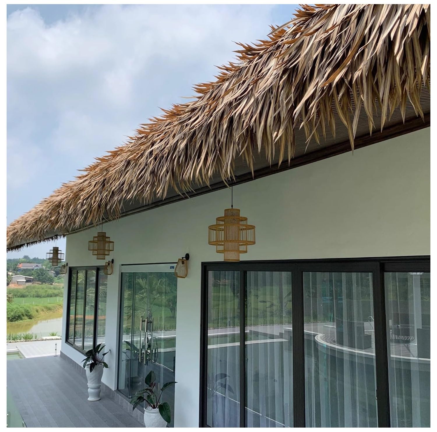 Rouleau de paille artificielle pour toiture de chaume d'extérieur - Faux foin pour terrasse, clôture, décorations de paille synthétique - Rouleau de paille artificielle (1 x 5,2 m