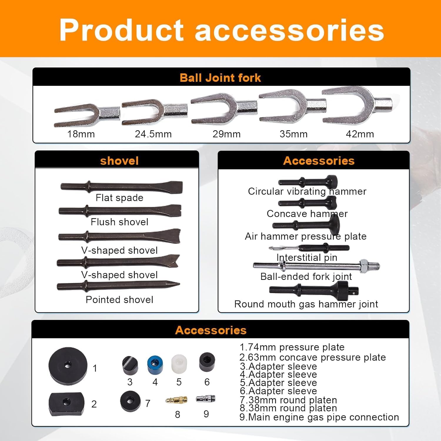Air Hammer with 29-Piece Tool Plus Set Multifunctional Pneumatic Hammer Kit with Quick Change Retainer, Carrying Case, Anti Vibration Piece Chisel Set, 2100 BPM