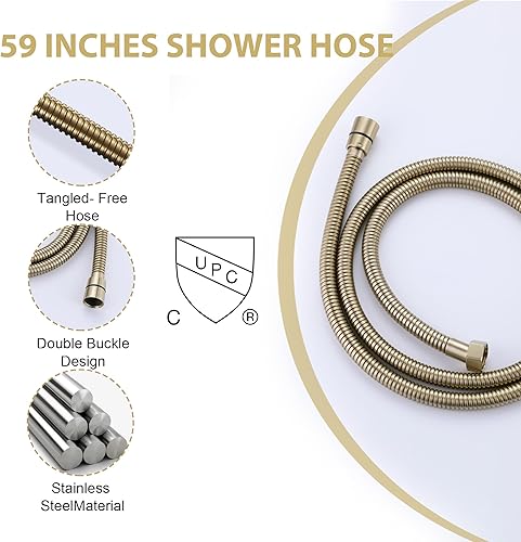 Miniatura 5 de Sistema de ducha de 10 pulgadas, juego de grifo de ducha dorado cepillado de latón de montaje en pared, cabezal de ducha de lluvia de alta presión