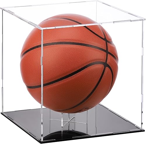 Enoin Vitrina de cristal, 10 x 10 x 10 pulgadas, caja de plástico transparente para sombrero, fútbol, baloncesto, fútbol, voleibol, rugby, figura de