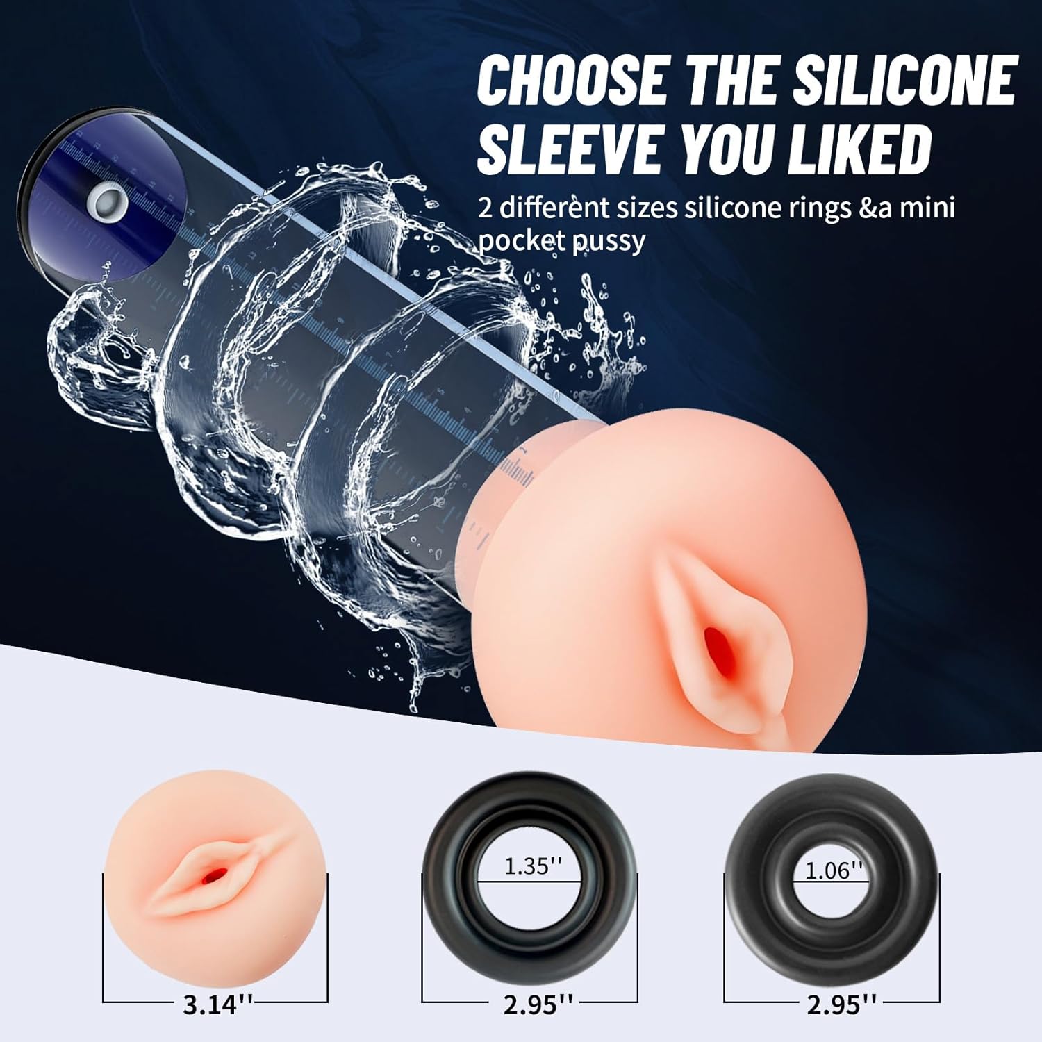 Male Enhancement Pump System 9 x 2.0 inch Cylinder,with Gauge,with a Lifelike Vagina Sleeve & 11PCS Penis Rings Set,Sex Toys - Pumps & Enlargers,Penis Male Sex Toys