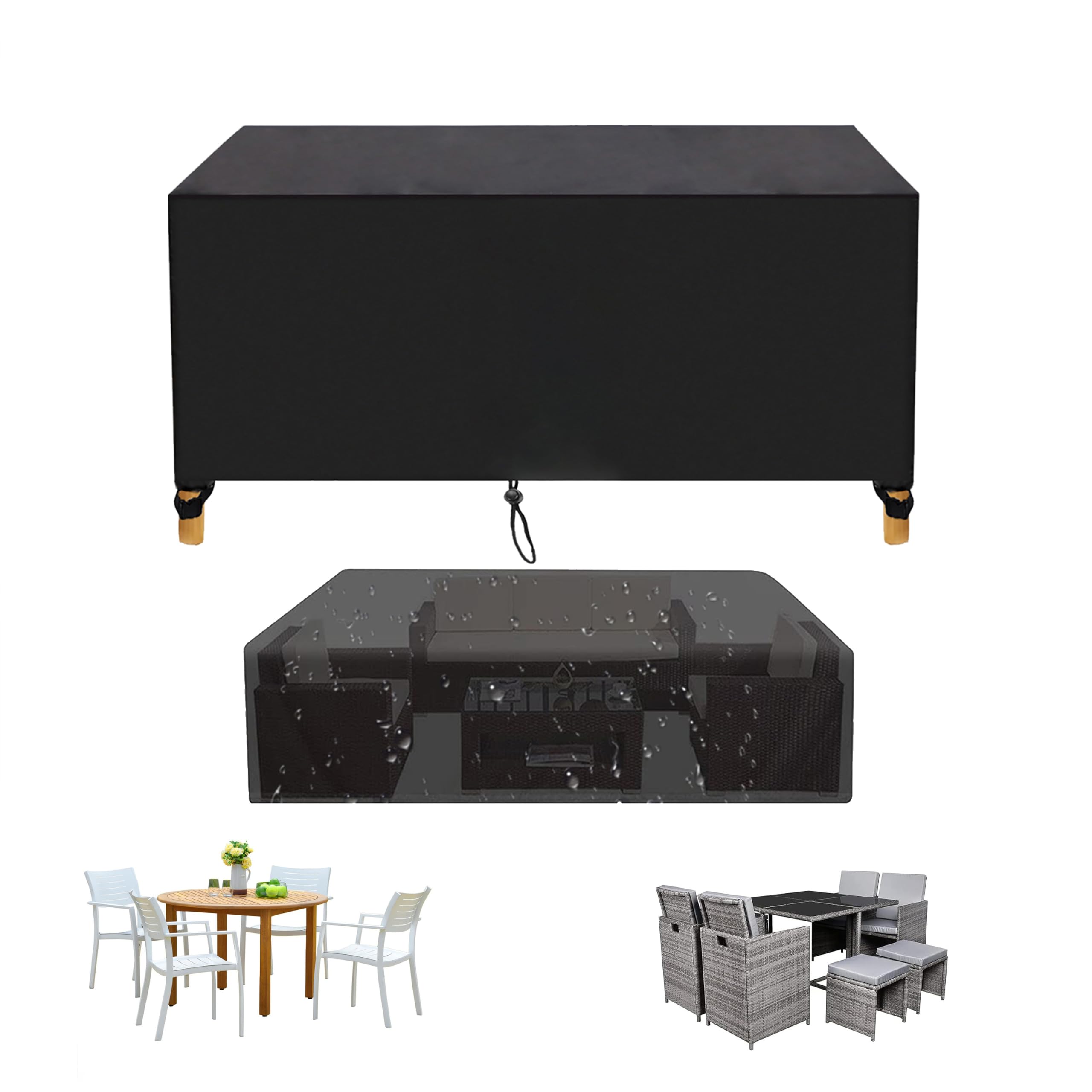 Winter Garden Furniture Cover Waterproof 420D, 170x90x75cm/LxWxH Patio Dining Table Chair Set Protector Cold and rain protection UV Resistant Windproof, Outdoor Furniture Cover Rectangular Black