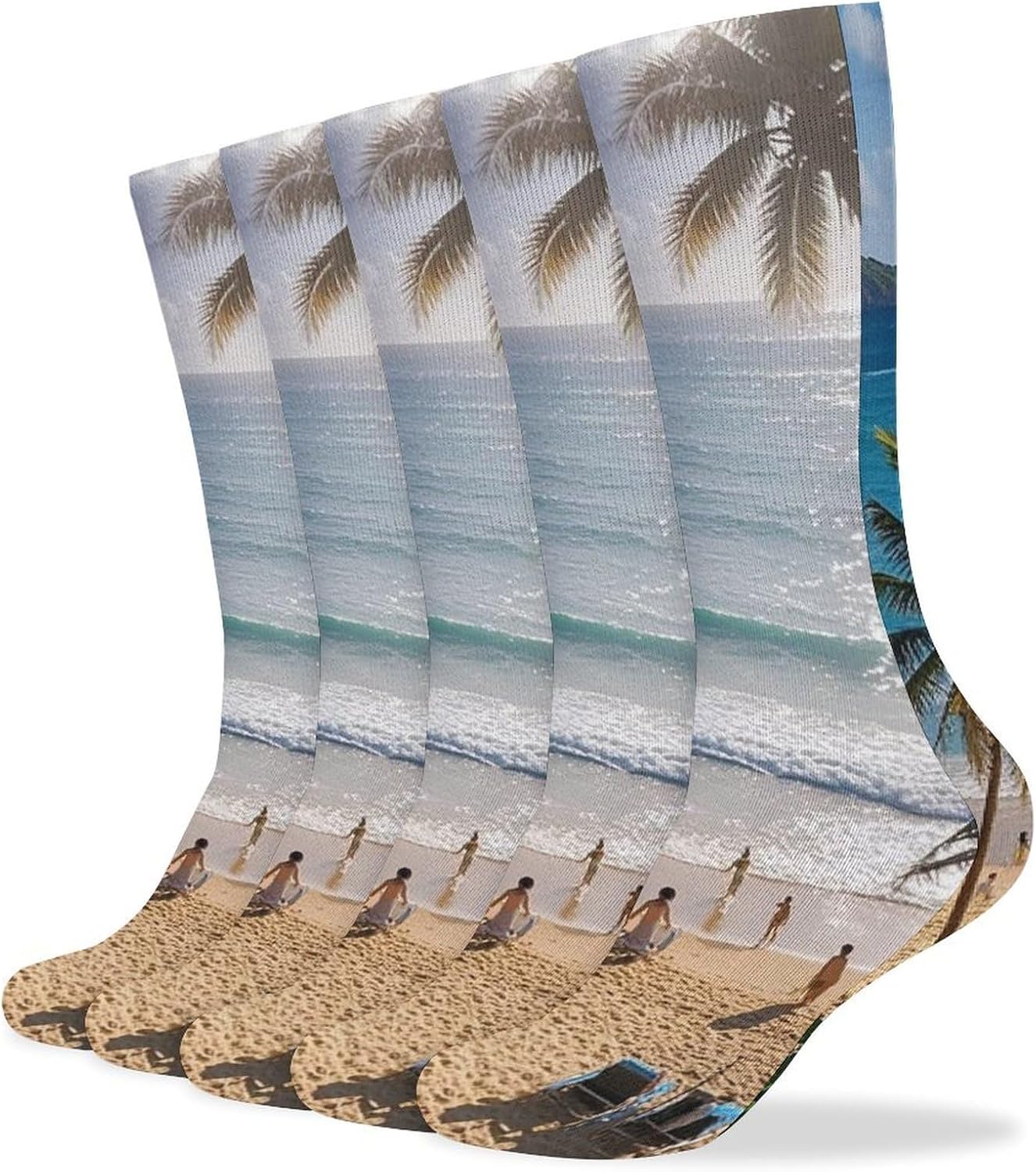 Summer Hawaiian Crew Socks Cozy Casual Calf Socks Lightweight Long Work Sock Breathable Athletic Sock for Hiking Sports Running 5 Pairs