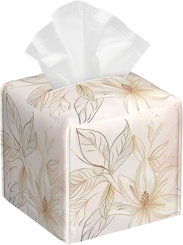 Miniatura 9 de Cubierta de caja de pañuelos cuadrada, soporte de caja de pañuelos de cuero con hierbas y flores silvestres, organizador decorativo para baño,