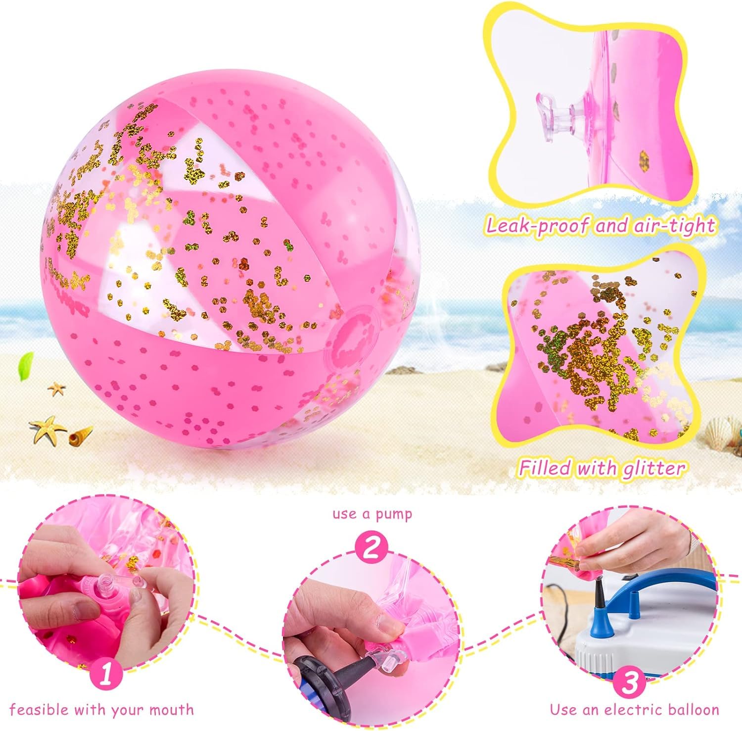 Quuylin 2 Ballons Plage Gonflables 40cm Rayures Colorées - Ballon Piscine Été Pailleté Pour Enfants Et Adultes