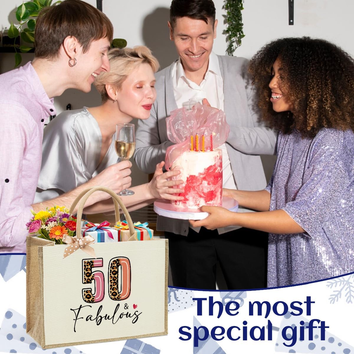 Jute Canvas Tote Bag for Women - 40th 50th 55th 60th 65th 70th 75th 80th Birthday, Mother's Day, Christmas Gift - Image 2