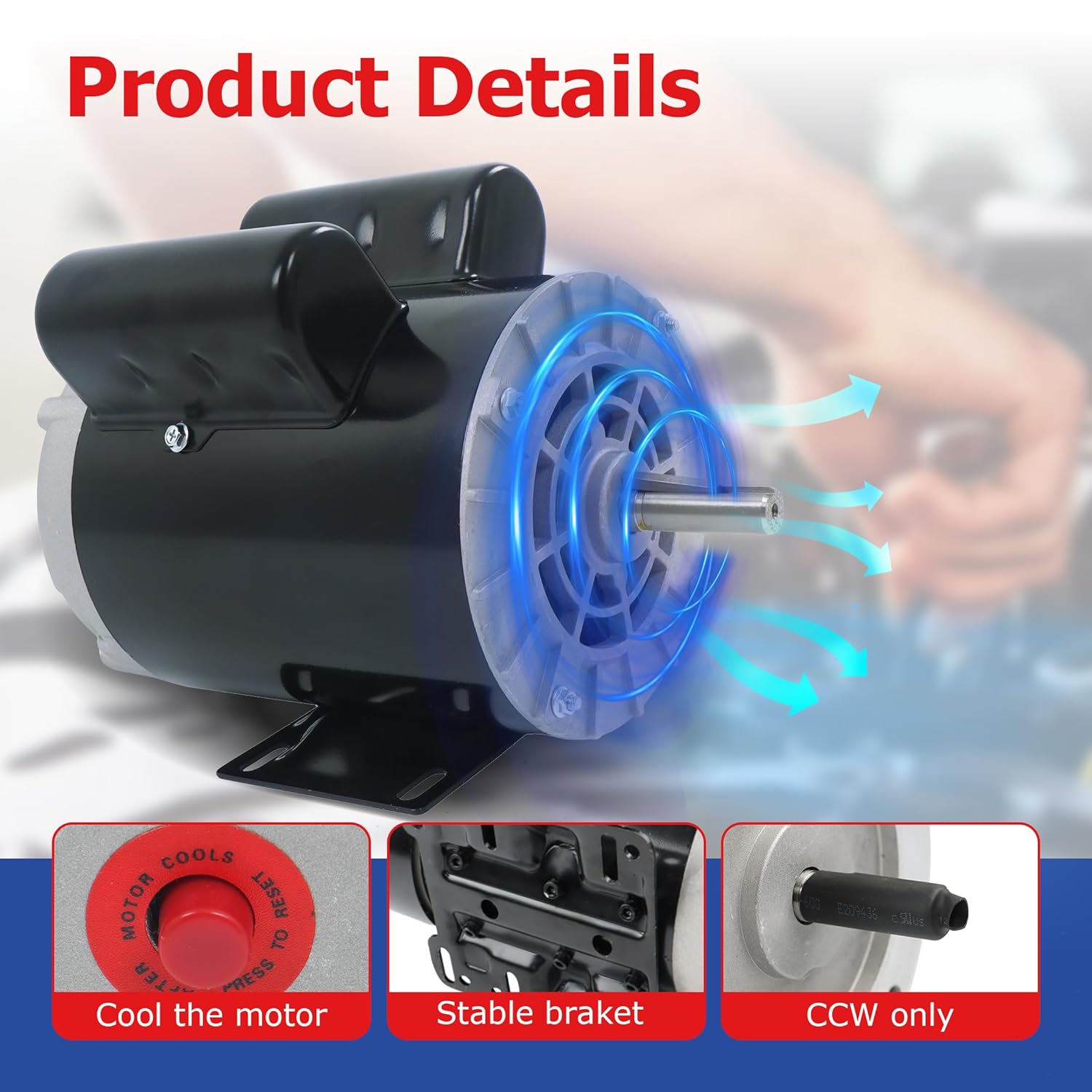 3HP SPL Single Phase Motor CCW 3450 RPM 56 Frame 115-230V for Compressors