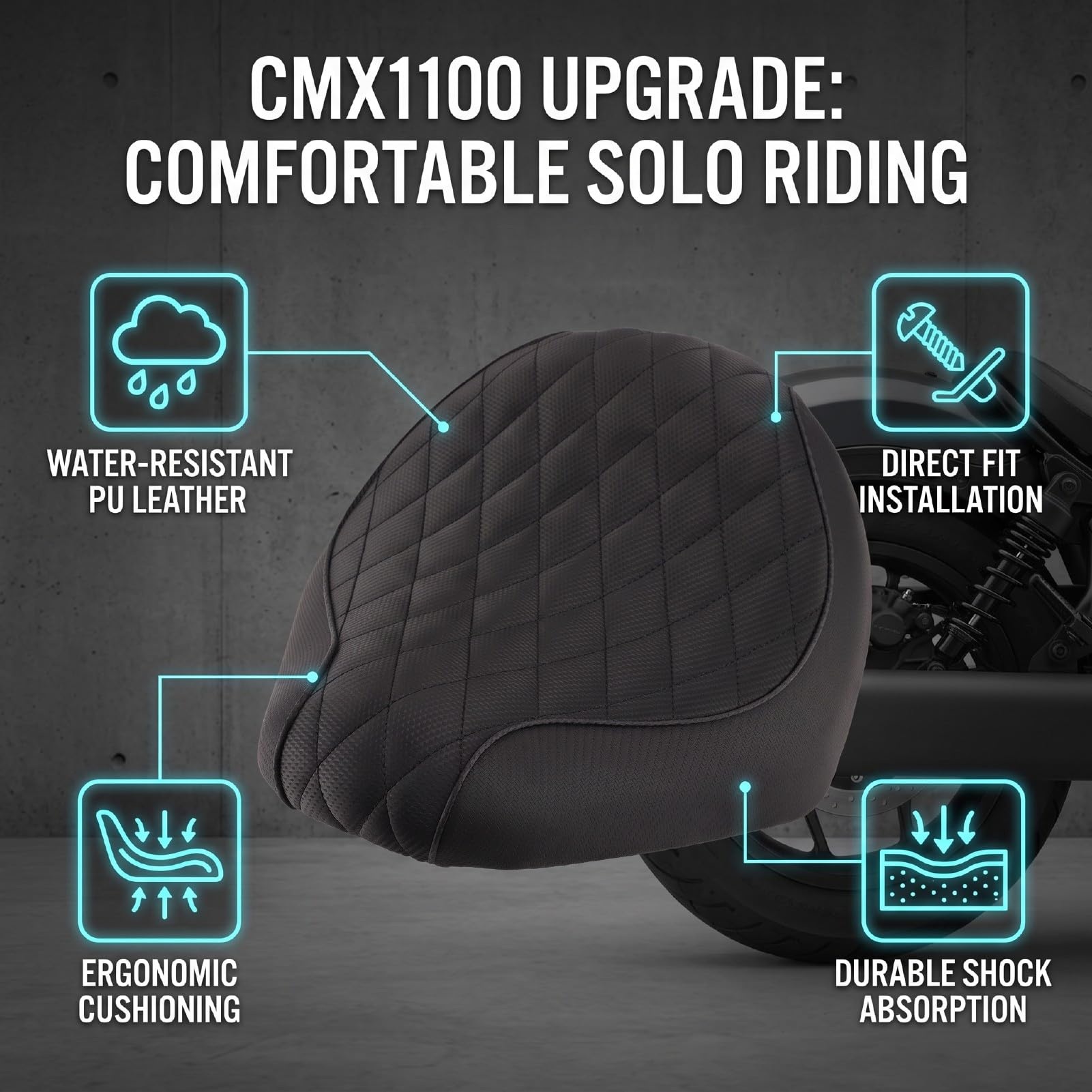 Almohadilla de Asiento para Motocicleta, Diseño Ergonómico, Ajuste