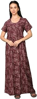 GLAMORAS Alfine Cotton Nighty Gown with Side Pocket for Women | Regular, Printed & Full Length Maxi Night Gown | Night Wea... Price In India