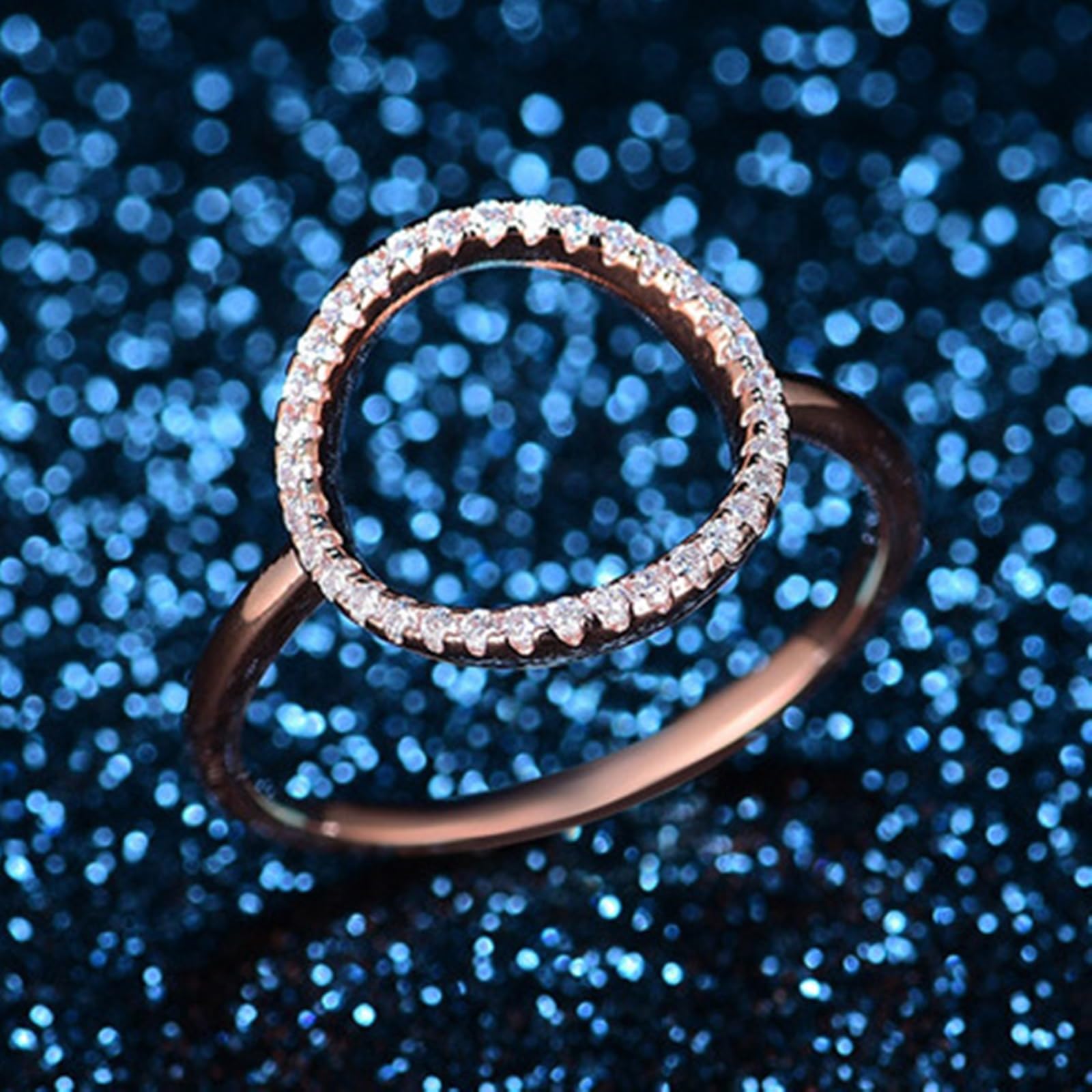 Anillos de compromiso para mujer, moissanita, anillo circular hueco de oro rosa de 9 quilates, 14 quilates y 18 quilates con incrustaciones de moissanita