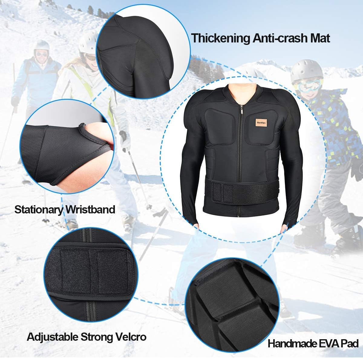 BenKen Men's Women's Professional Anti-Collision Sports Shirts, Protection of The Back, Motorcycle Protective Jacket for Skateboarding Skating Snowboarding Cycling - Image 5