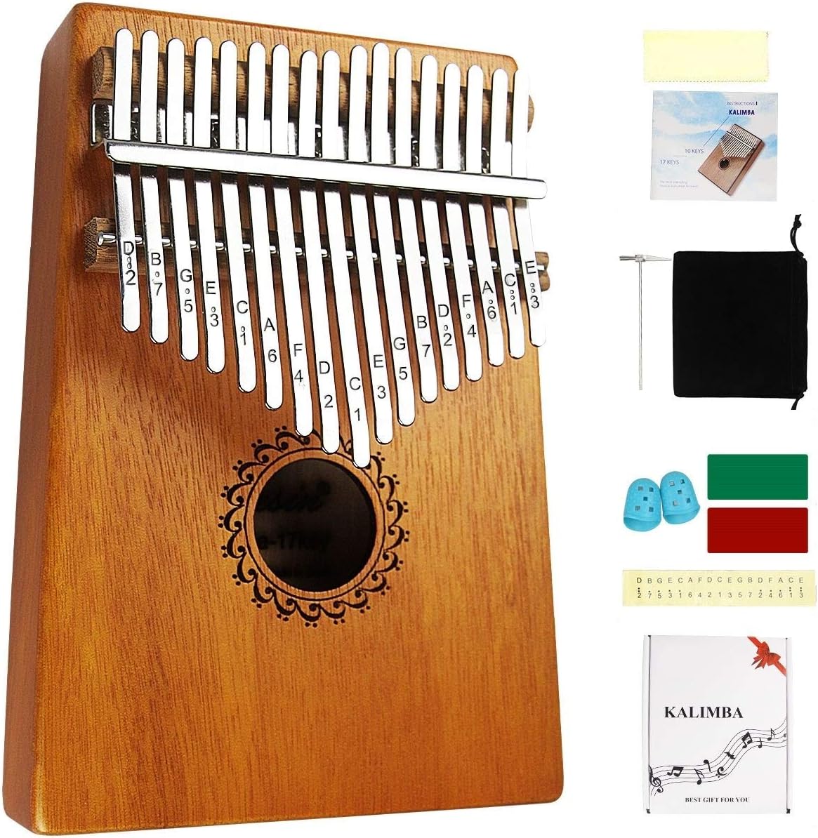 Kalimba Thumb Piano 17 Keys with mahogany Wood Portable Mbira Finger Piano Gifts for Kids and piano Beginners Professional （Matte brown）