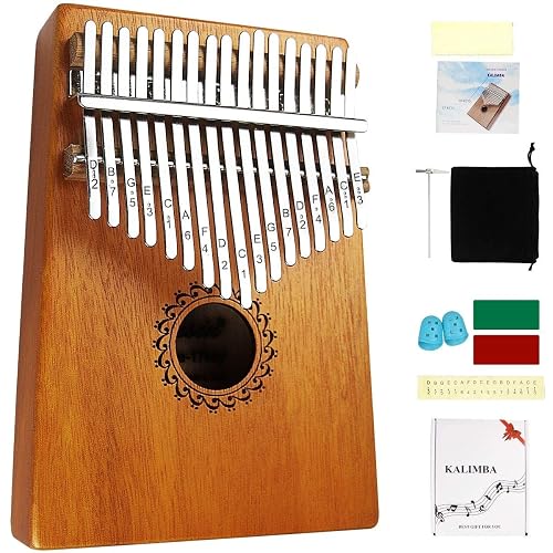 Kalimba Thumb Piano 17 Keys with mahogany Wood Portable Mbira Finger Piano Gifts for Friends and piano Beginners Professional （Matte brown） - Brown