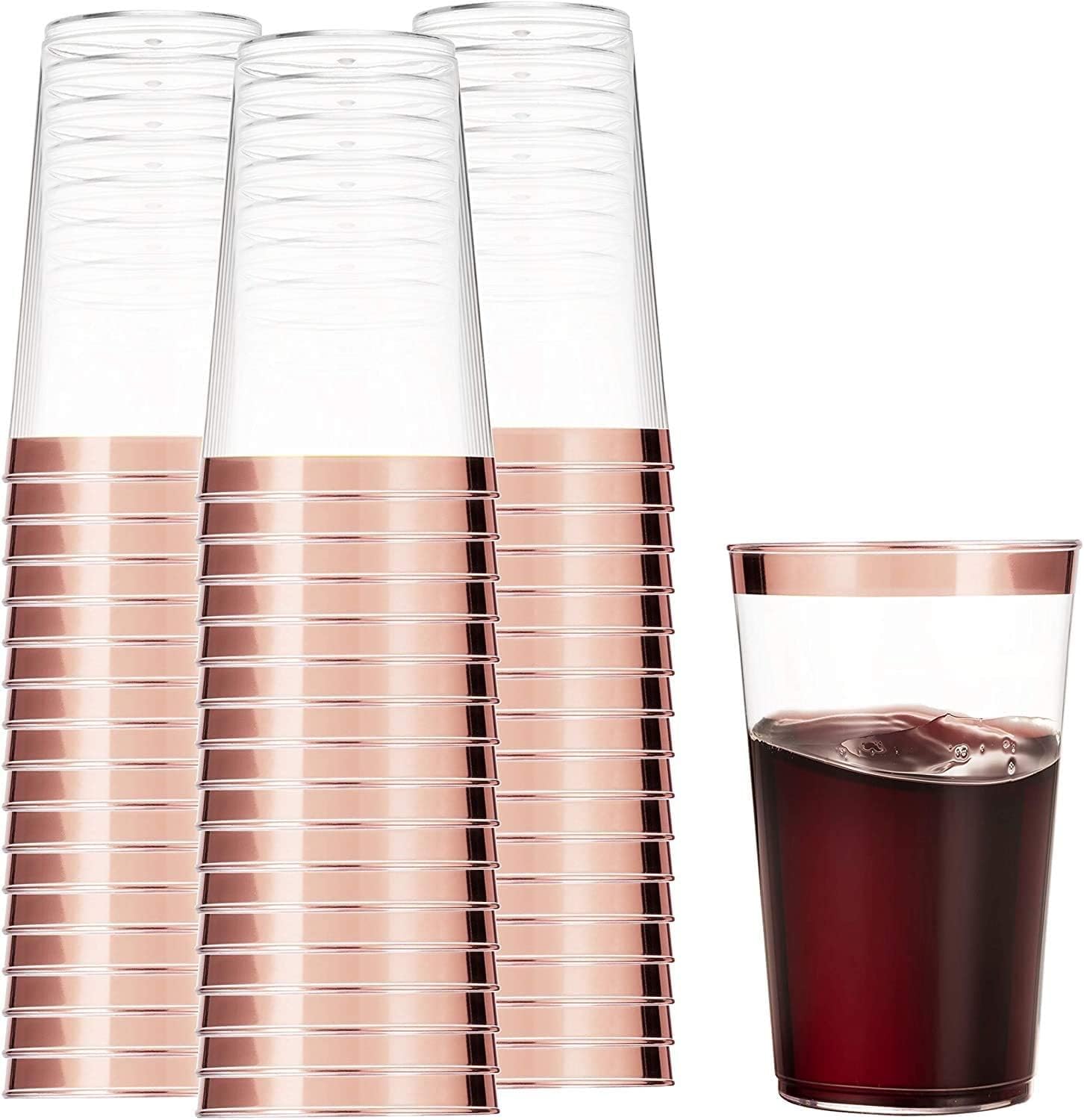 LATERN 50Pcs Rose Gold Rimmed Plastic Cups, 360ml Plastic Tumblers Reusable D...