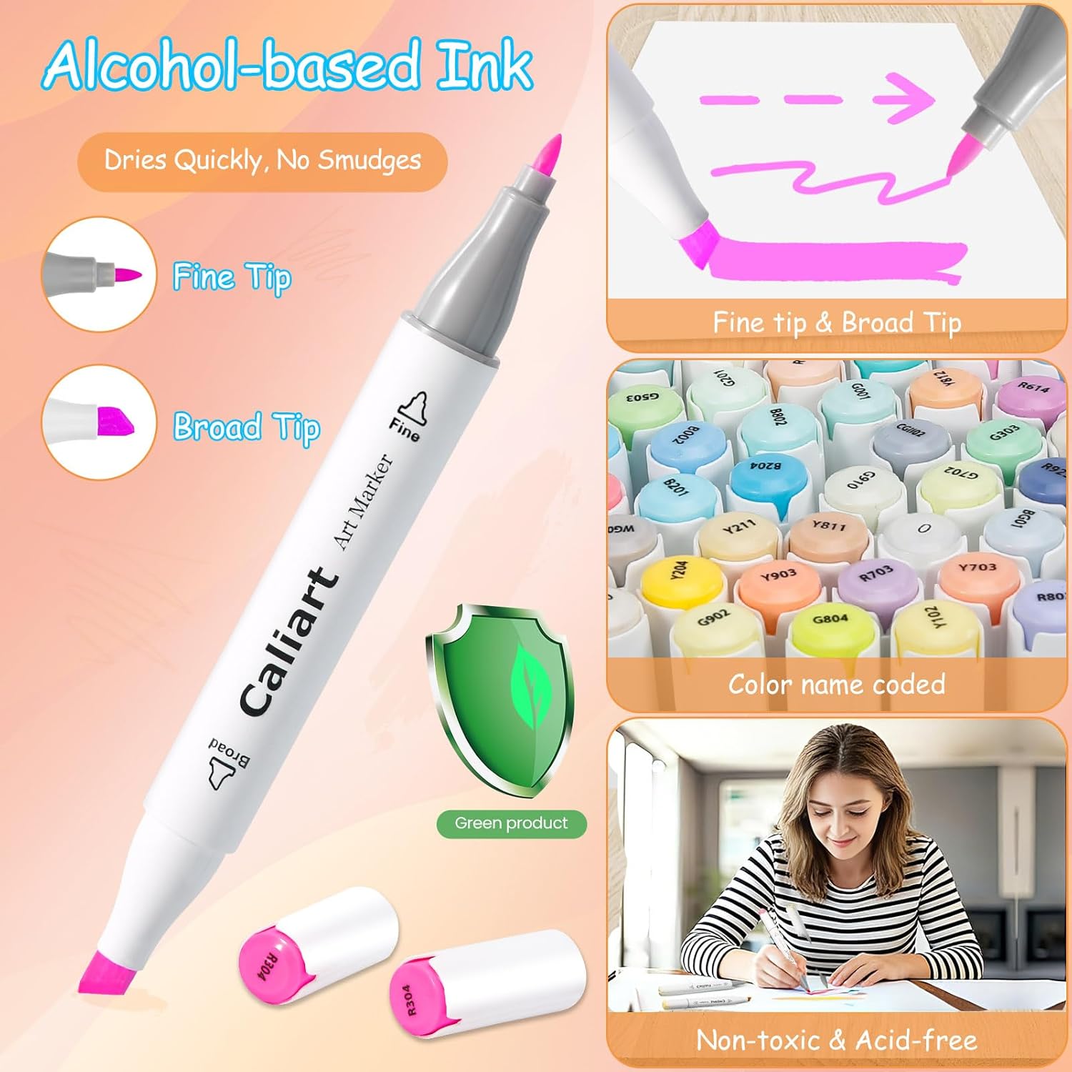 Caliart Pastel Markers, 61 Colors Dual Tip Art Markers Sketch Pens Permanent Alcohol Based, with Case for Adults Artists Drawing Illustration Sketching Coloring - Image 2
