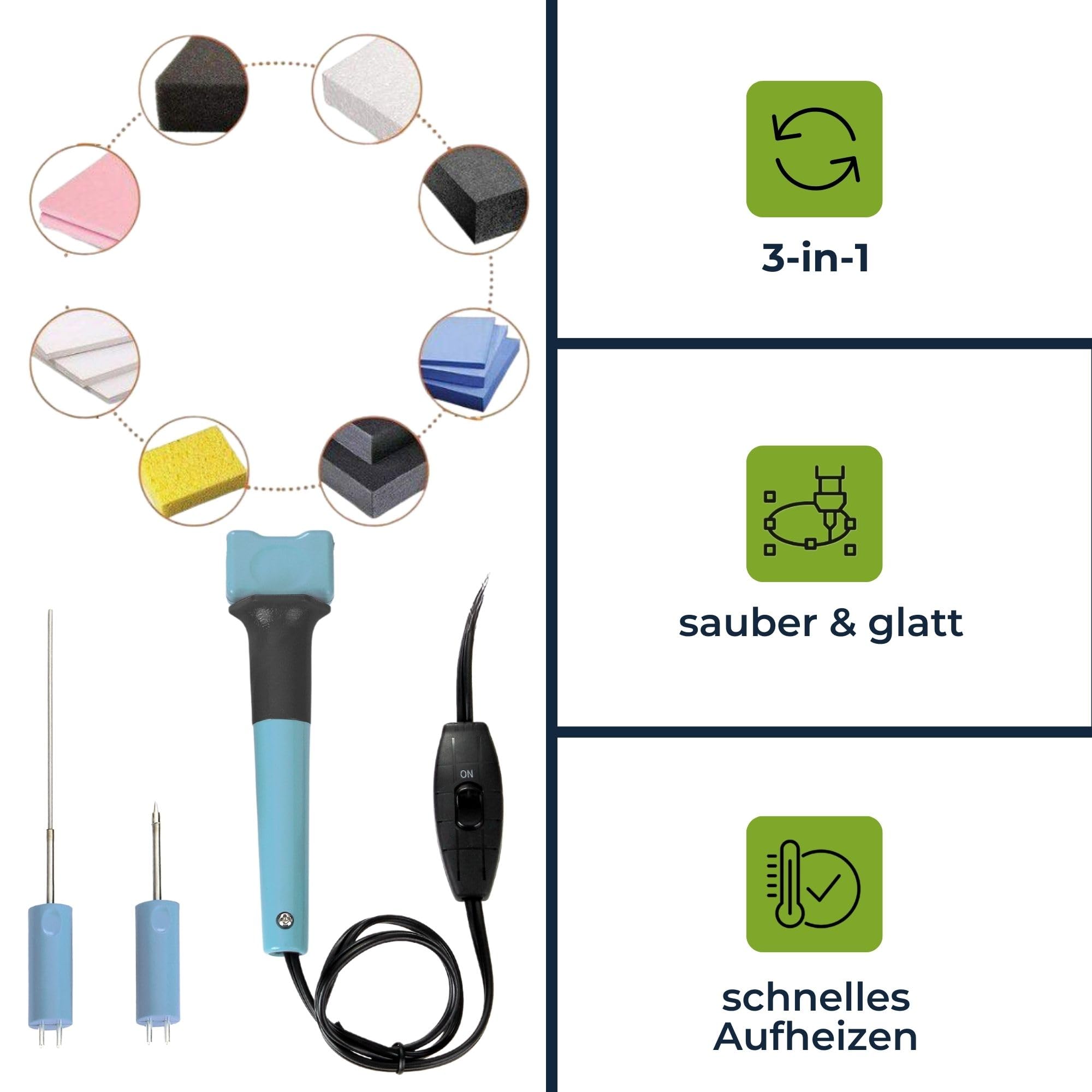 Velleman 3-in-1 Styroporschneider mit Heißdraht Heißmesser und Gravierstift inklusive 5V Adapter und Halterung 8W schnelle Aufheizung 10s ideal für Modellbau Basteln und Dekoration