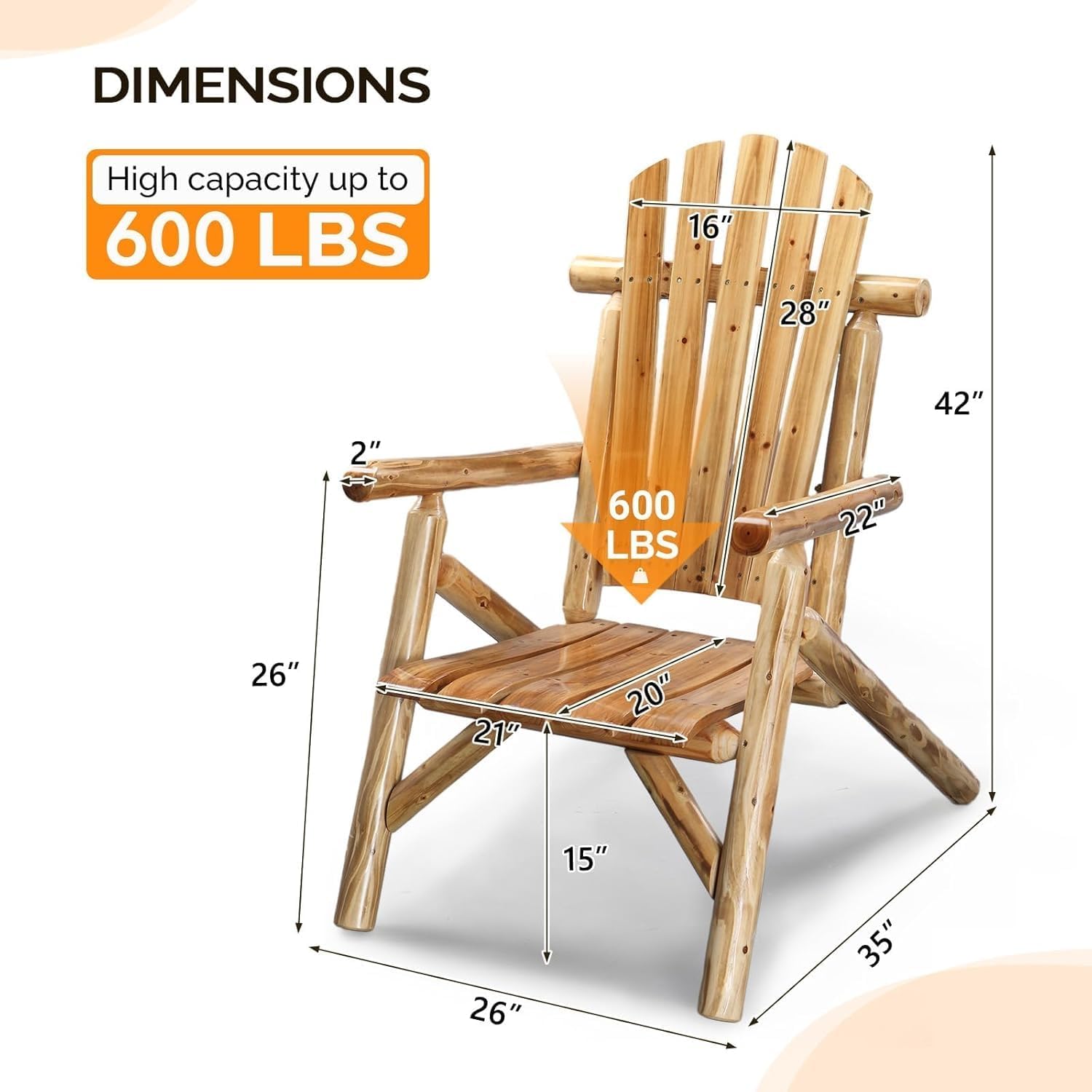 VINGLI Adirondack Chairs Set of 2, Solid Wood Adirondack Chair Fire Pit Chairs, Heavy Duty Backyard Seating Armchair Deck Garden Lawn (Light Carbonized, 2 PCS)