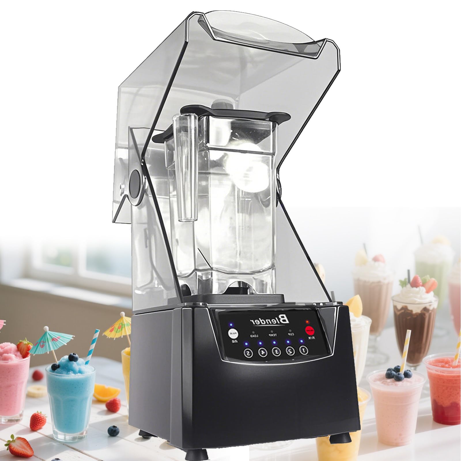 Frullatore Commerciale Con Schermo Insonorizzante, Frullatori Professionali Silenziosi Da 70 Once, Programmi Preimpostati E Potenza Silenziosa Di Livello Professionale Per Bar/Casa