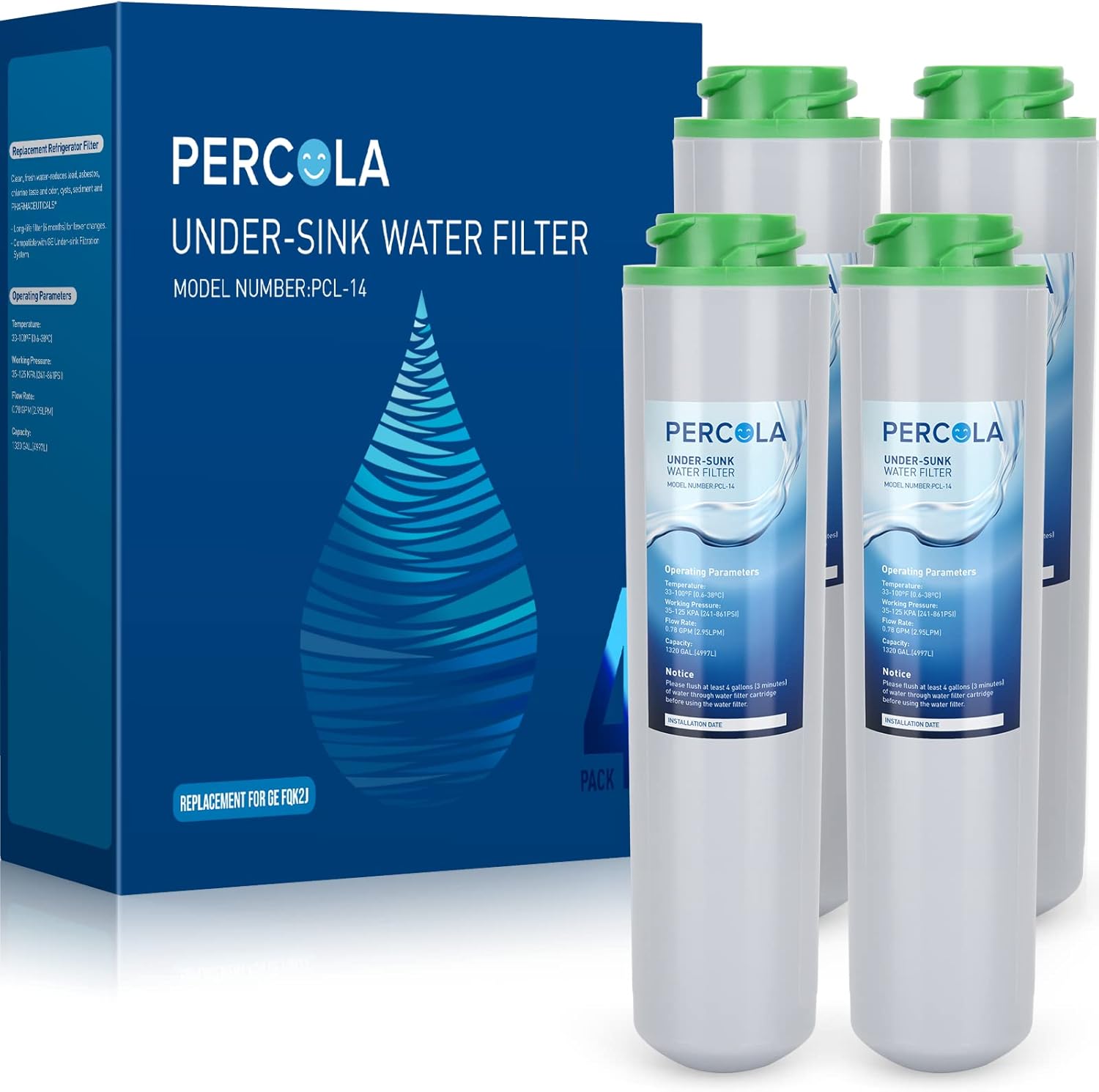 PERCOLA FQK2J Under Sink Water Filter, Replacement for Dual