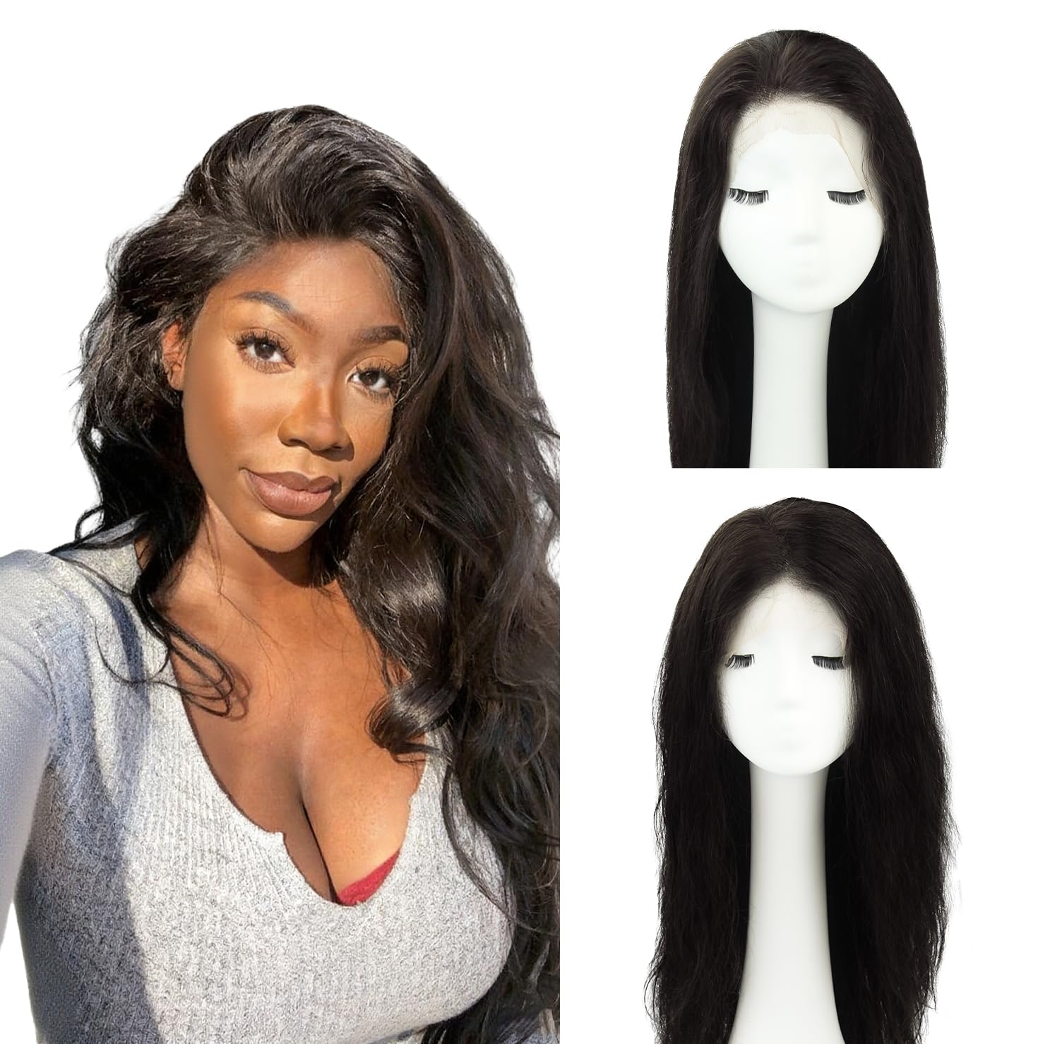 WORLDSTAR 13x4 Lace Front Wigs Human Hair Wave Wigs for Black Women Natural Black 24Inch 180G 100% Unprocessed Human Hair Parting Hand-Tied Deep Lace (wig#B-518L)