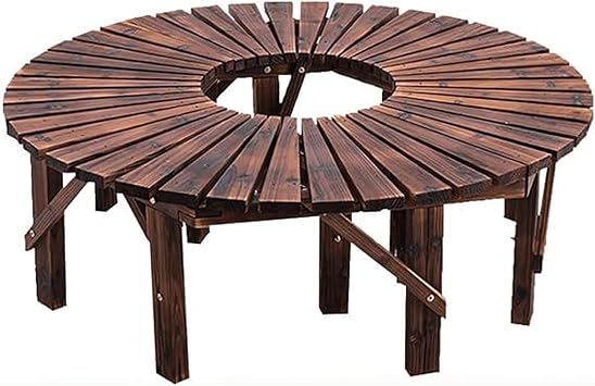 Tree Bench Wrap Around,Solid Wood Curved Bench,660Lbs Capacity Semicircular Outdoor Bench for Garden,Semi Circle Garden Bench for Yard Porch Lawn Patio 15.7" D x 47.2" W x 15.7" H x 2, Brown